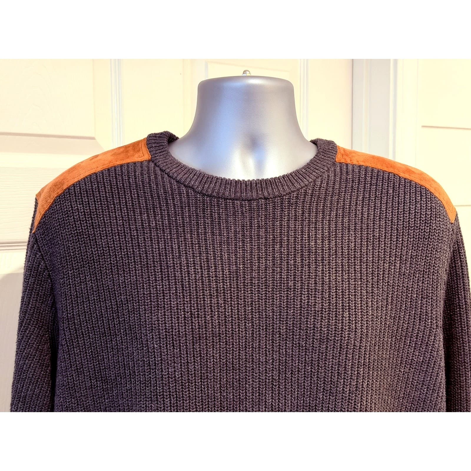 J.Crew Woodsman Sweater Mens XL Charcoal Cotton Suede Shoulder Patch Crewneck - Thumbnail 5