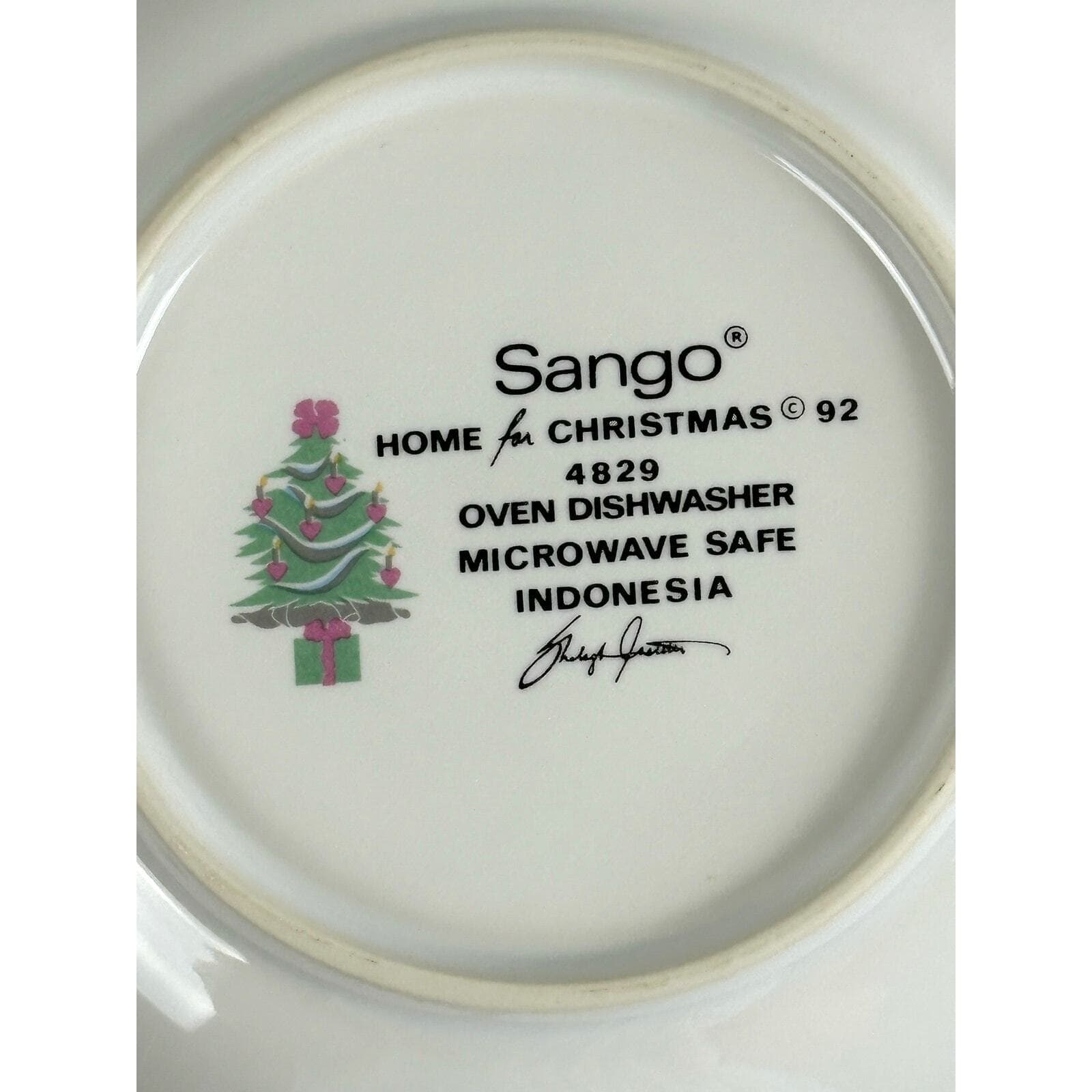 Sango Home for Christmas 1992 Indonesia Black Mark #4829 Serving Bowl-9.25" - Thumbnail 9