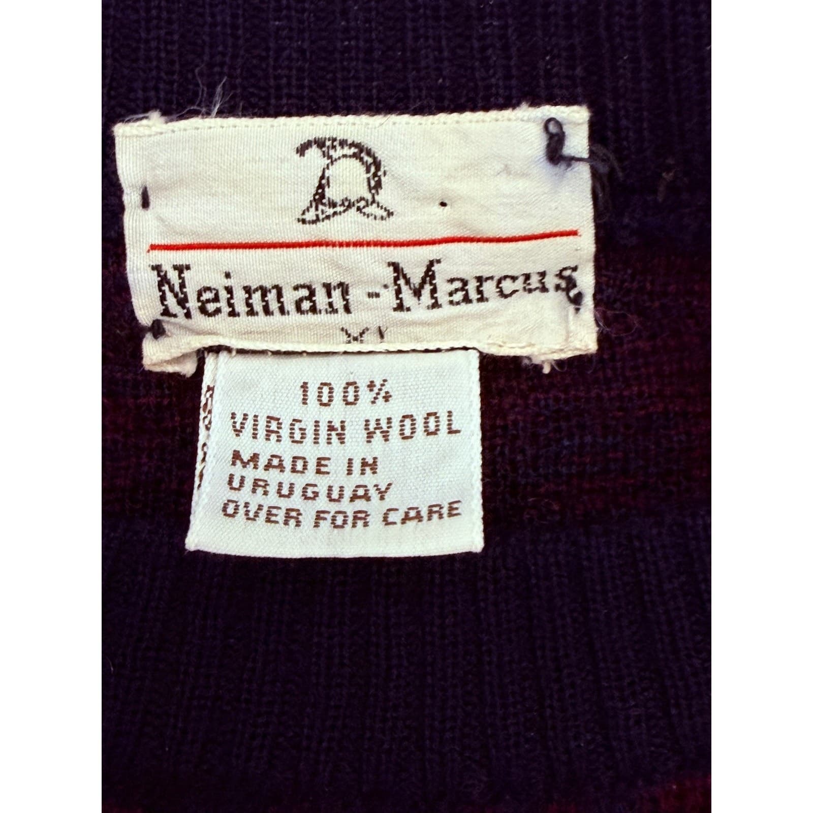 Vintage Neiman Marcus 100% Virgin Wool Sweater Mens XL Purple Geometric Uruguay - Thumbnail 5