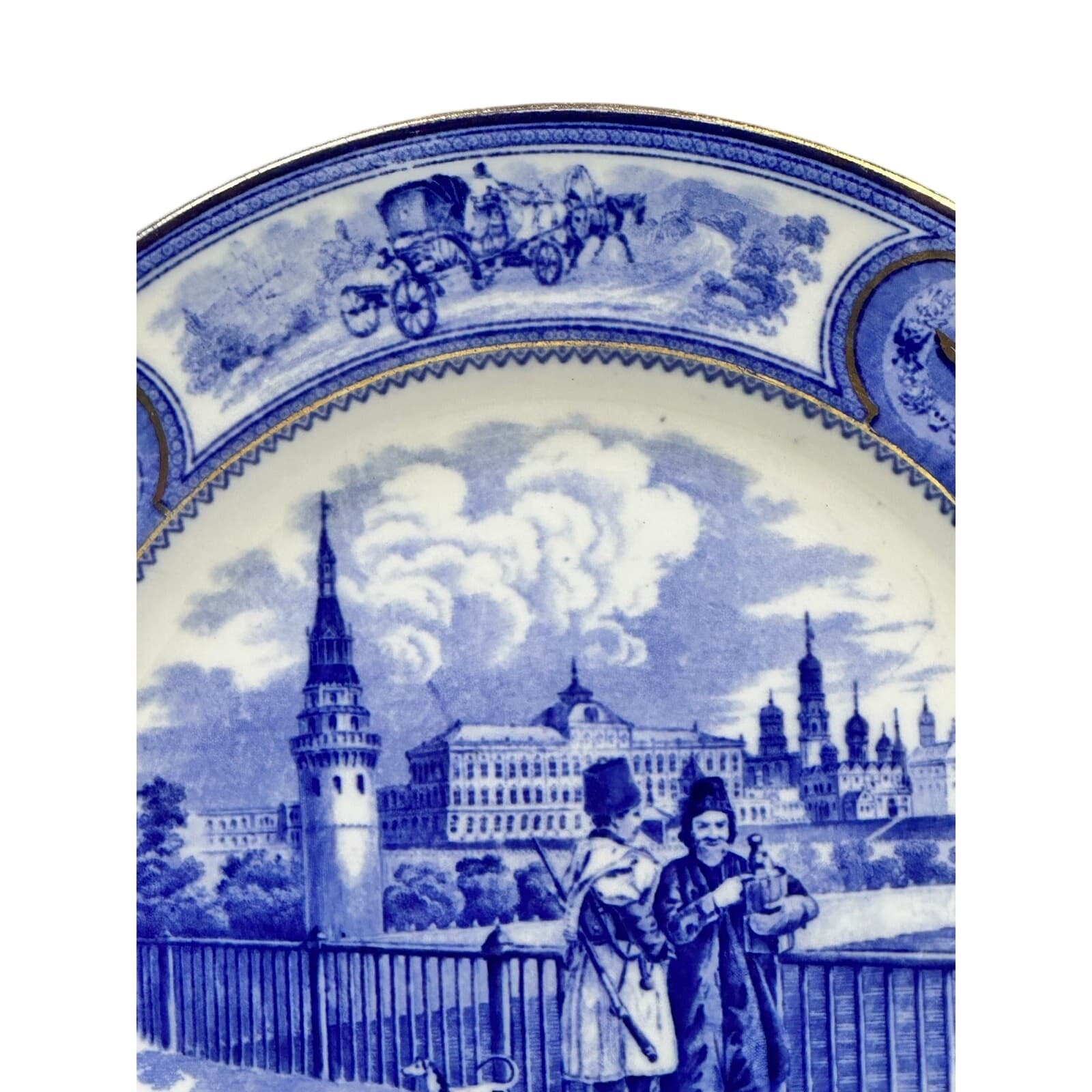 Antique 19th Century Wedgwood Imperial Russian Gold Flow Blue Transferware - Thumbnail 4