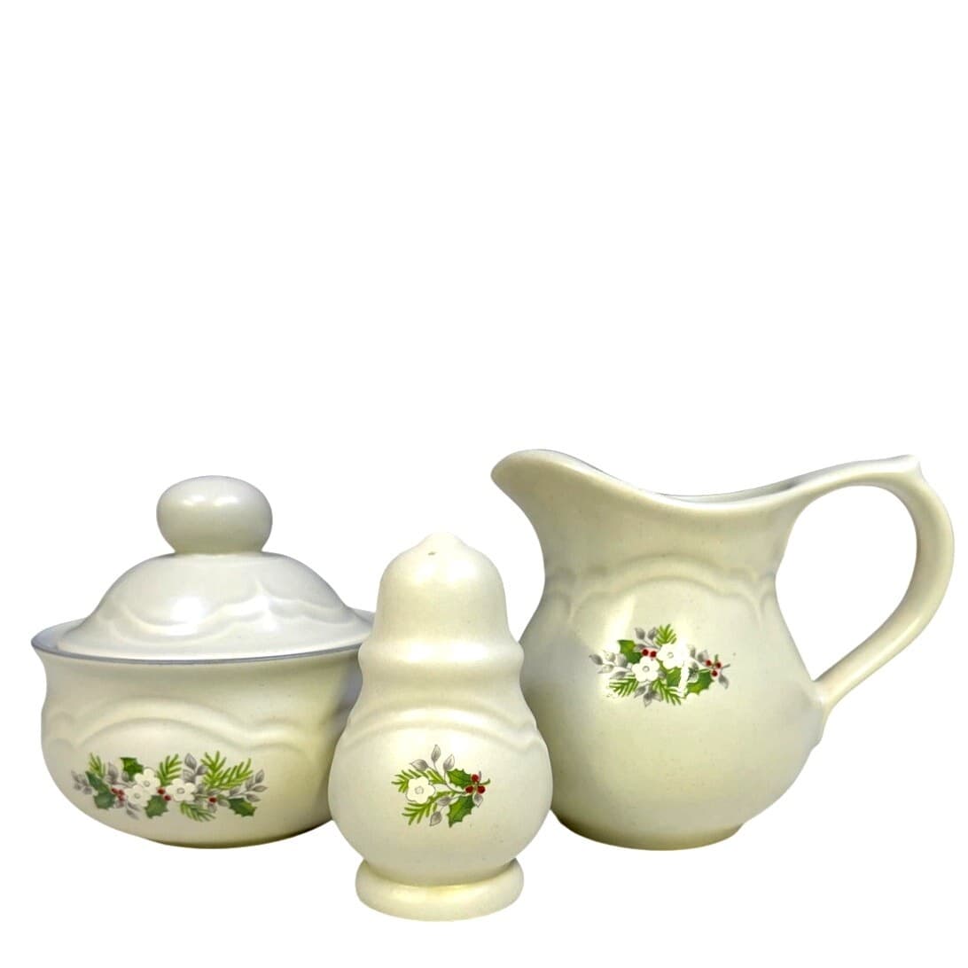 Pfaltzgraff Retired 1984-1993 'Christmas Heirloom' Sugar Bowl, Creamer, Shaker