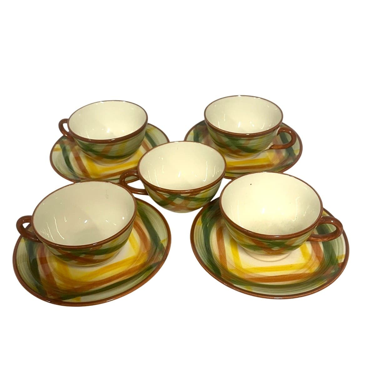 Metlox MCM Vernonware Poppytrail Homespun 4 Coffee Cups/Saucers Sets + Saucer - Thumbnail 2