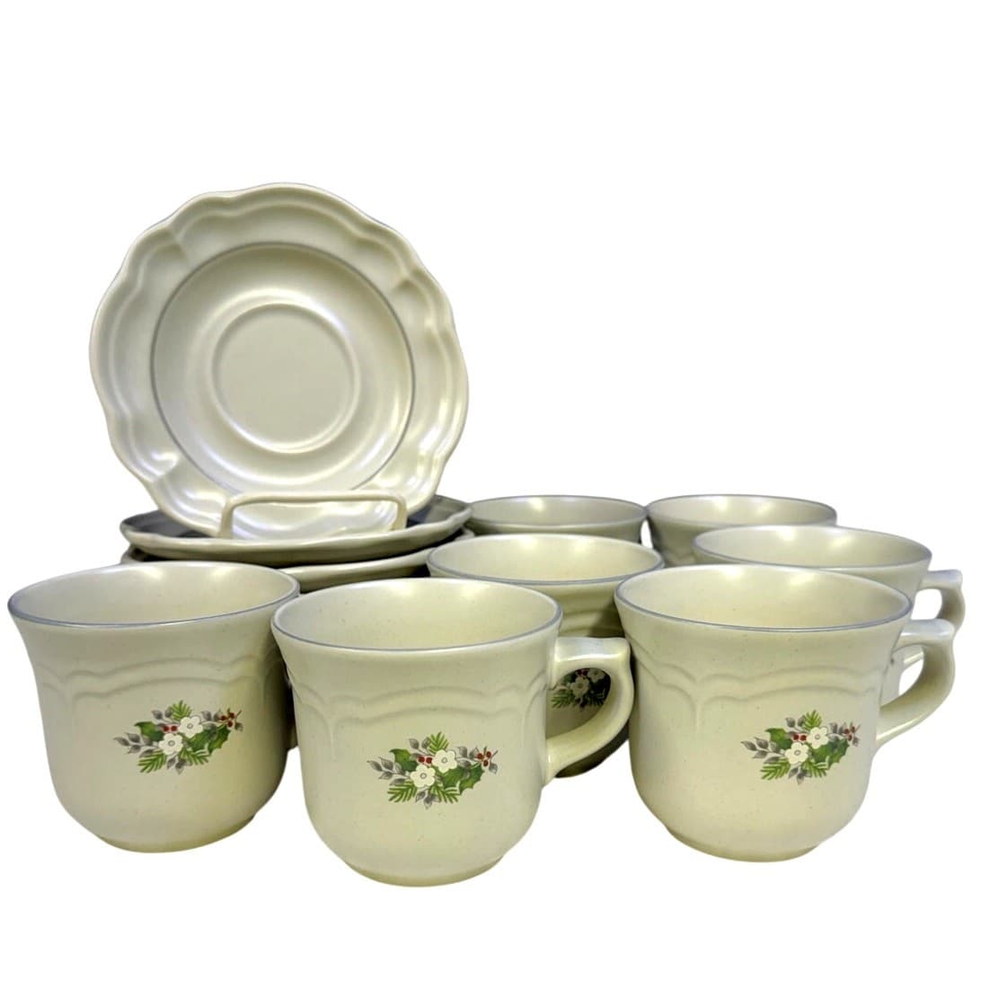 Pfaltzgraff Retired 1984-1993 'Christmas Heirloom' Cups & Saucers-Set of 7 - Thumbnail 2
