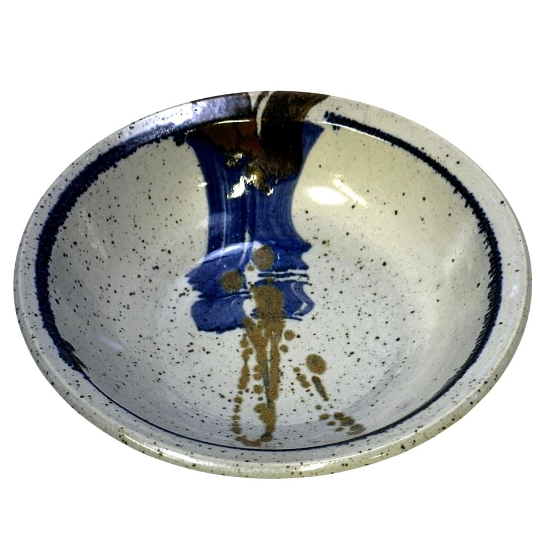 Studio Pottery Artist Mike Grafa Signed Rustic Blue Brown Stunning Serving Bowl - Thumbnail 2