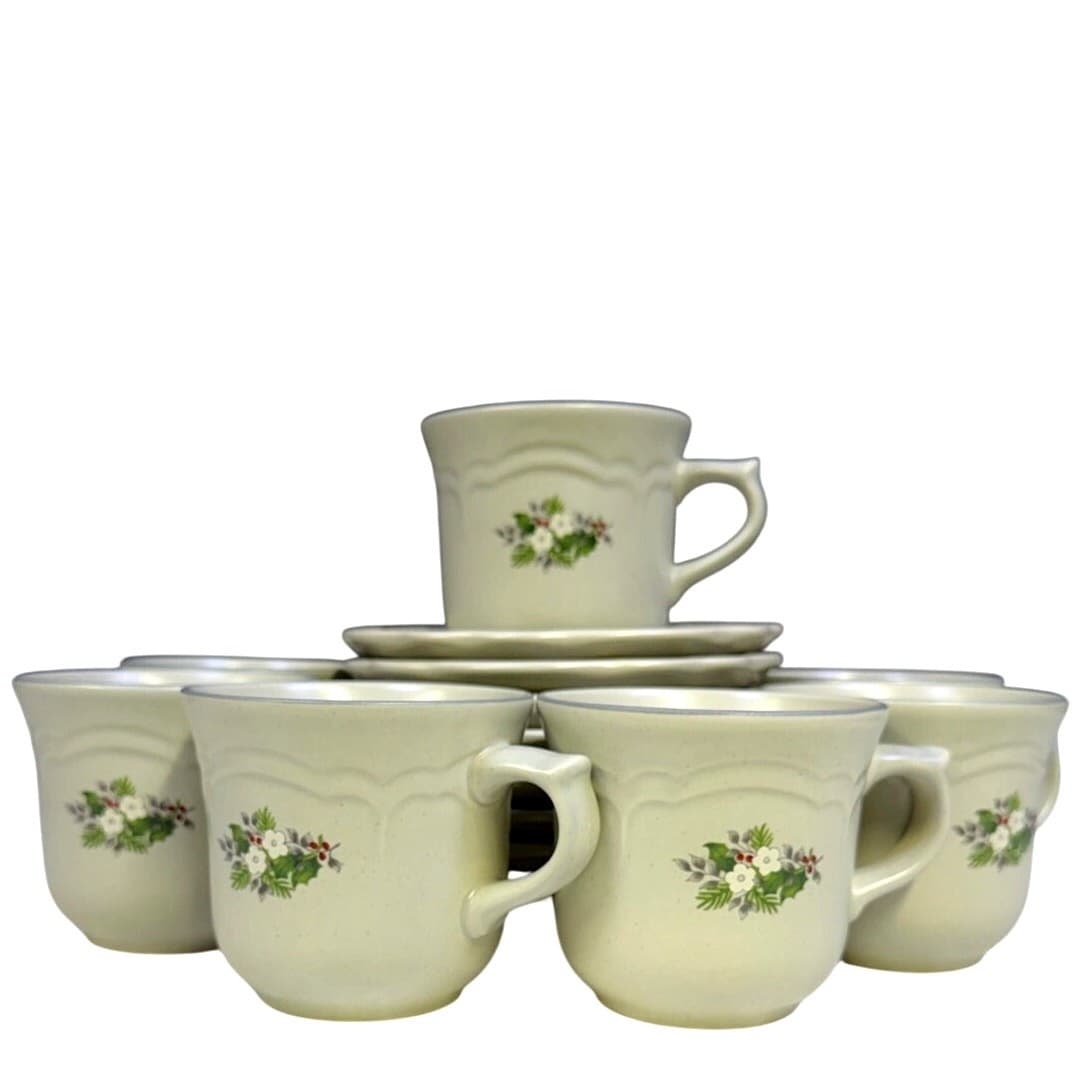 Pfaltzgraff Retired 1984-1993 'Christmas Heirloom' Cups & Saucers-Set of 7 - Thumbnail 5