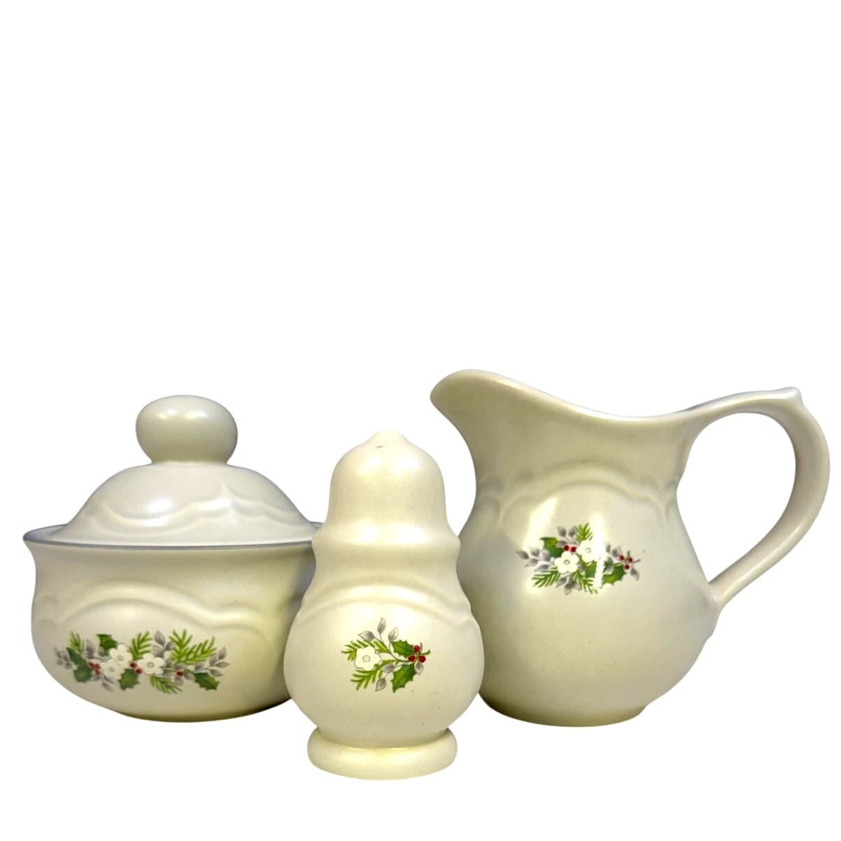 Pfaltzgraff Retired 1984-1993 'Christmas Heirloom' Sugar Bowl, Creamer, Shaker - Thumbnail 2