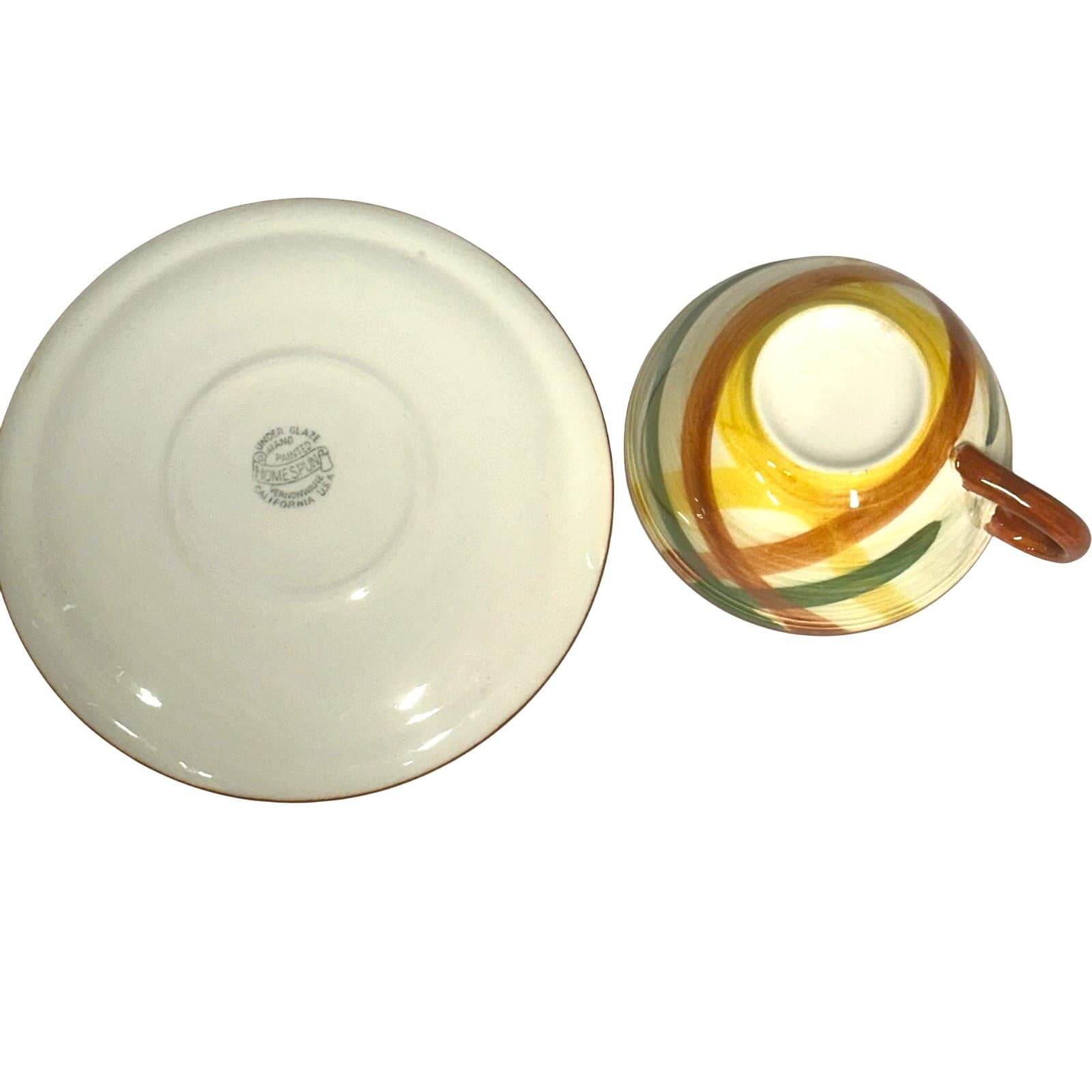 Metlox MCM Vernonware Poppytrail Homespun 4 Coffee Cups/Saucers Sets + Saucer - Thumbnail 5