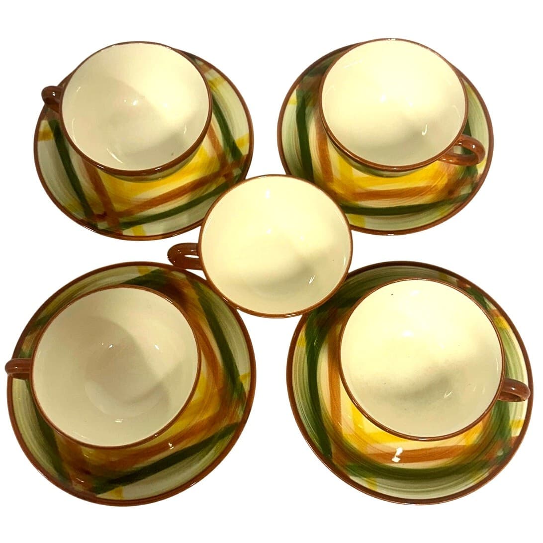 Metlox MCM Vernonware Poppytrail Homespun 4 Coffee Cups/Saucers Sets + Saucer - Thumbnail 3
