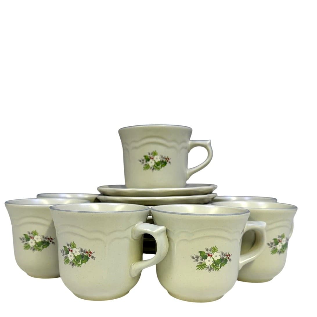 Pfaltzgraff Retired 1984-1993 'Christmas Heirloom' Cups & Saucers-Set of 7 - Thumbnail 3