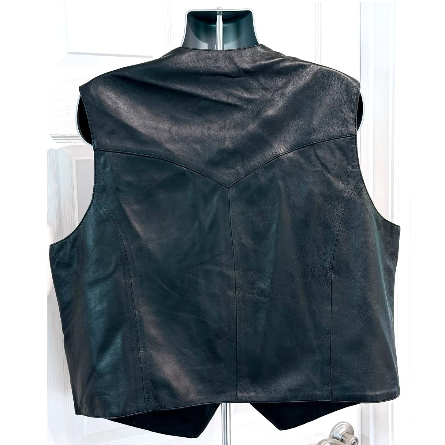 Scully Men's XXL Black Genuine Leather Western Vest Star Buttons Cowboy Biker - Thumbnail 2