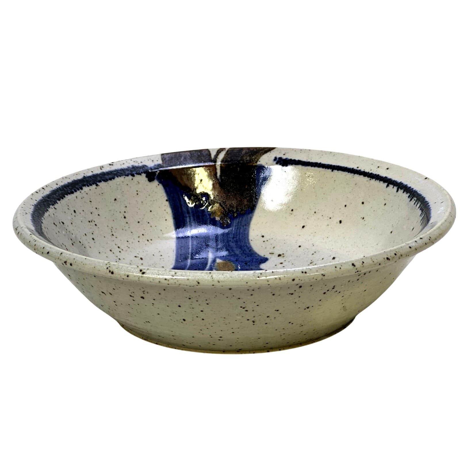 Studio Pottery Artist Mike Grafa Signed Rustic Blue Brown Stunning Serving Bowl