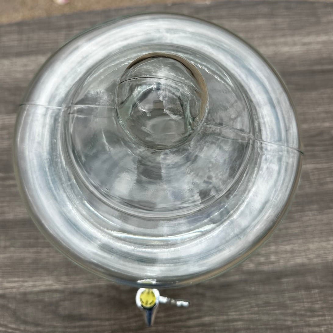 Large Heavy Glass Etched Floral Design Stacking 2-Part Beverage Dispenser - Thumbnail 7