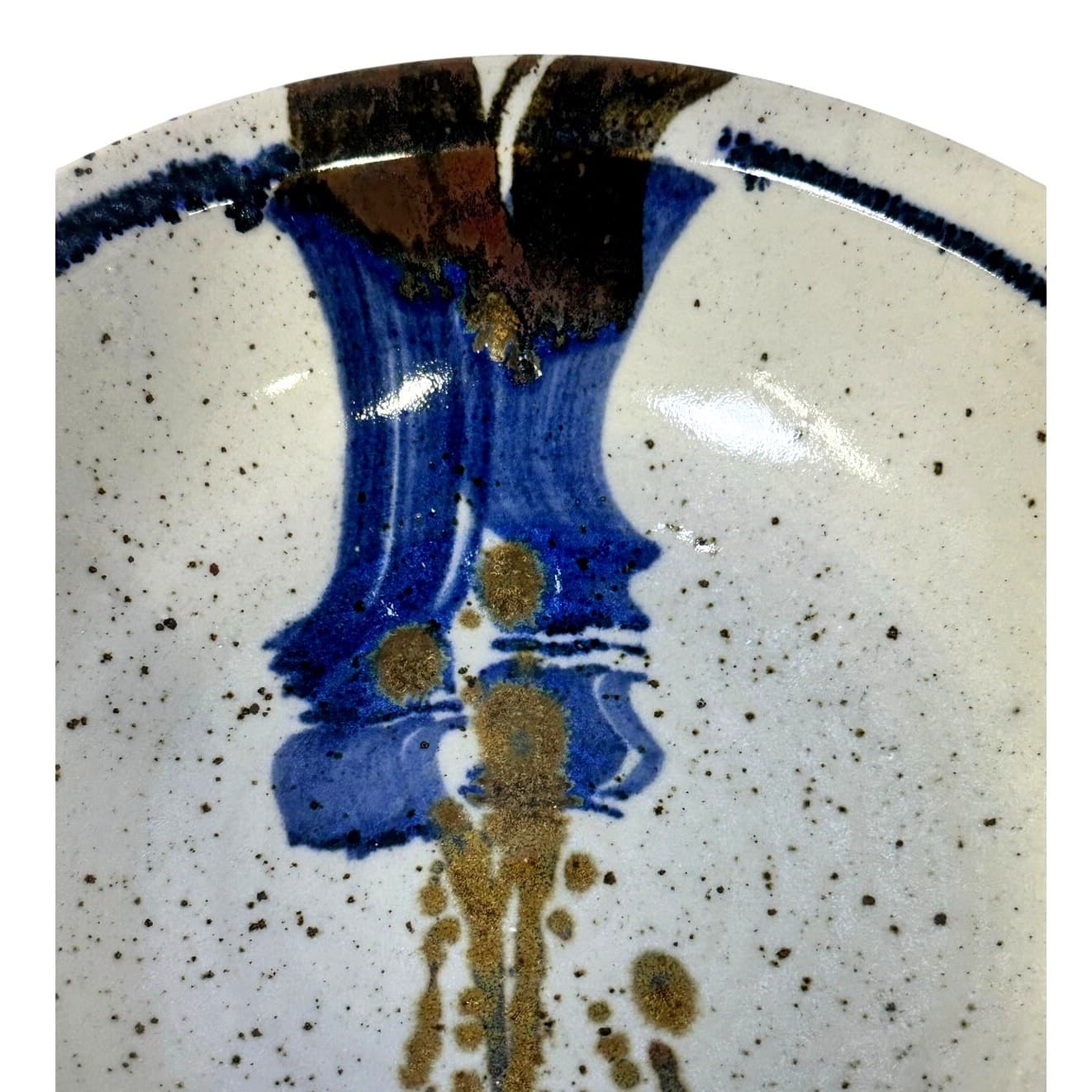 Studio Pottery Artist Mike Grafa Signed Rustic Blue Brown Stunning Serving Bowl - Thumbnail 4