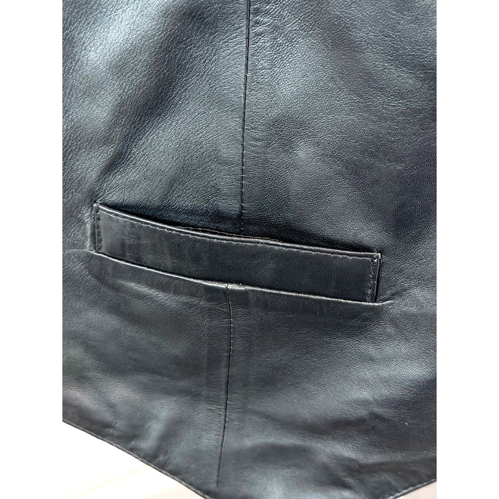 Scully Men's XXL Black Genuine Leather Western Vest Star Buttons Cowboy Biker - Thumbnail 3