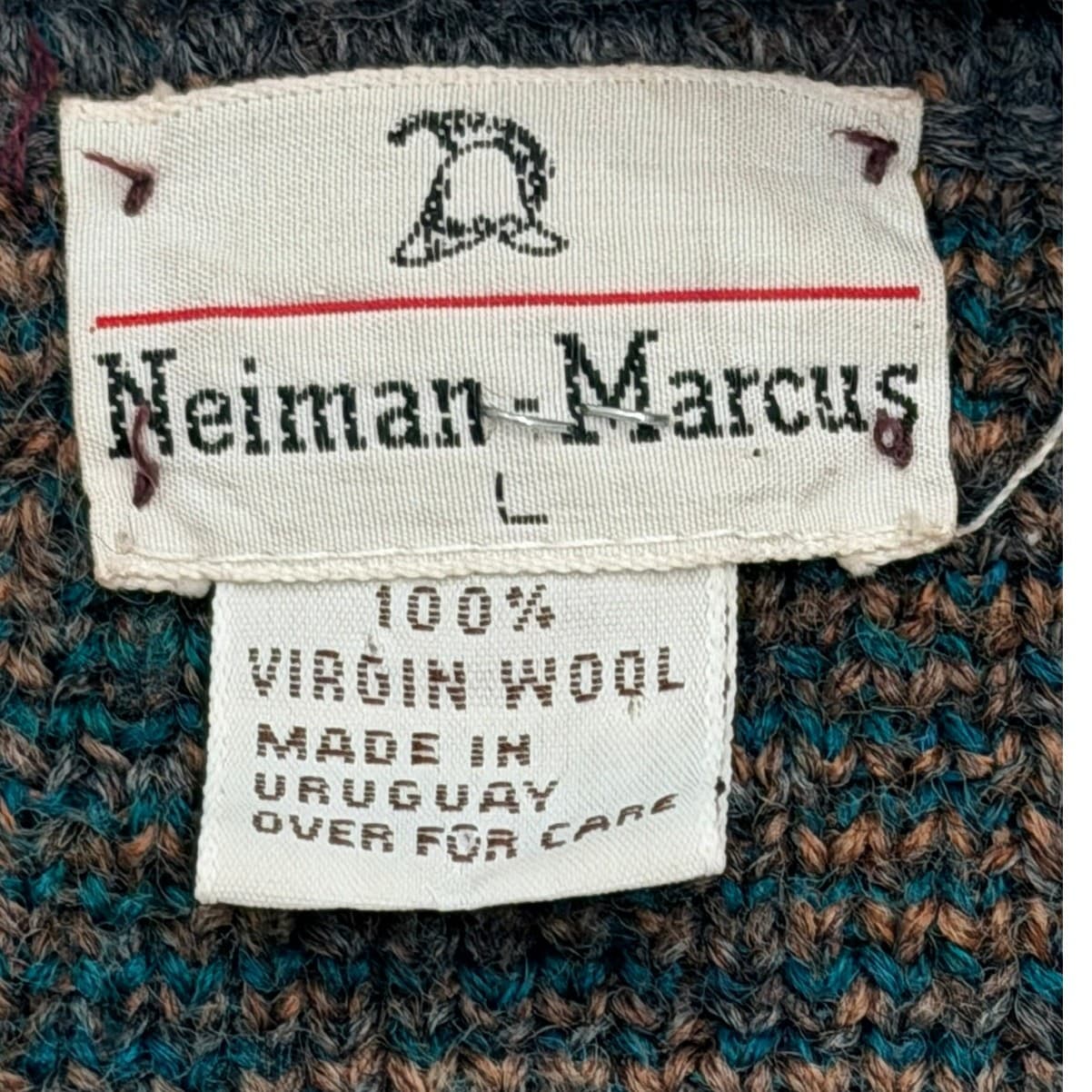 Vintage Neiman Marcus 100% Virgin Wool Cardigan Men's L Brown Plaid Uruguay - Thumbnail 4