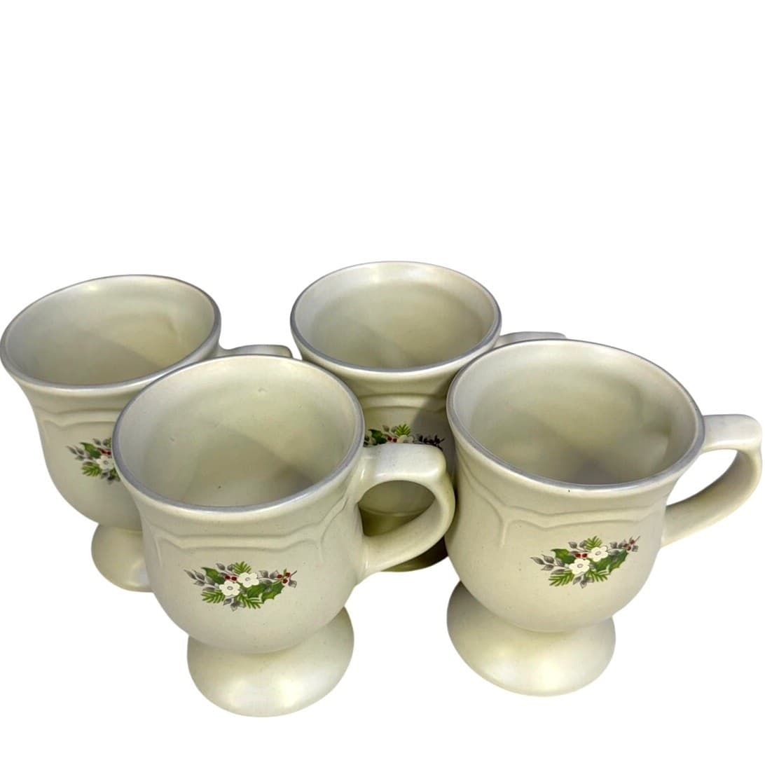 Pfaltzgraff Retired 1984-1993 'Christmas Heirloom' 5" Footed Mug Goblet-Set of 4 - Thumbnail 2