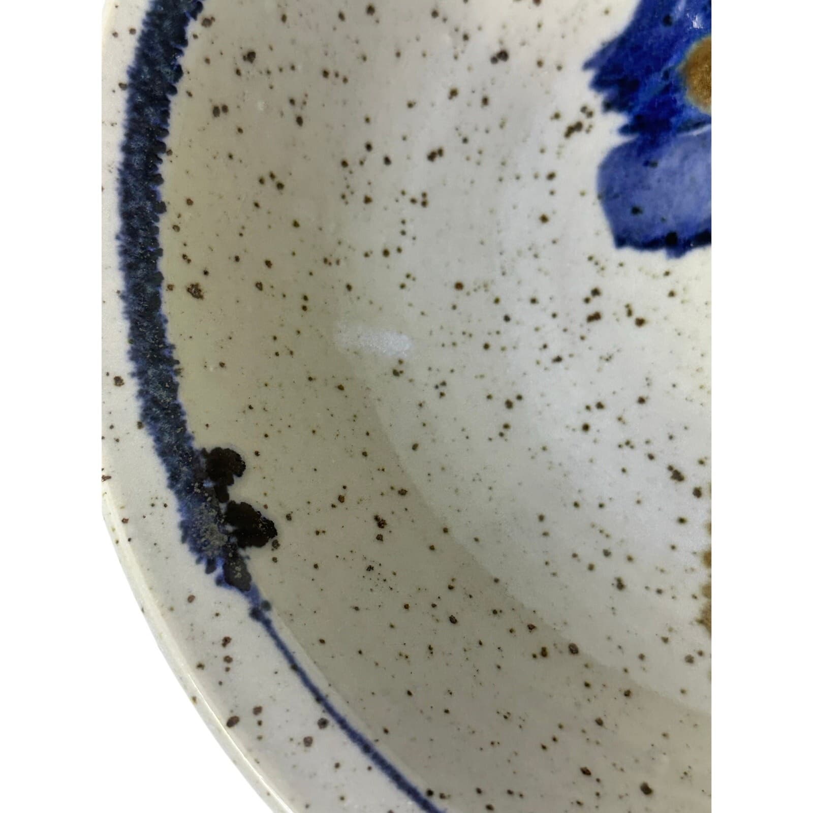 Studio Pottery Artist Mike Grafa Signed Rustic Blue Brown Stunning Serving Bowl - Thumbnail 6