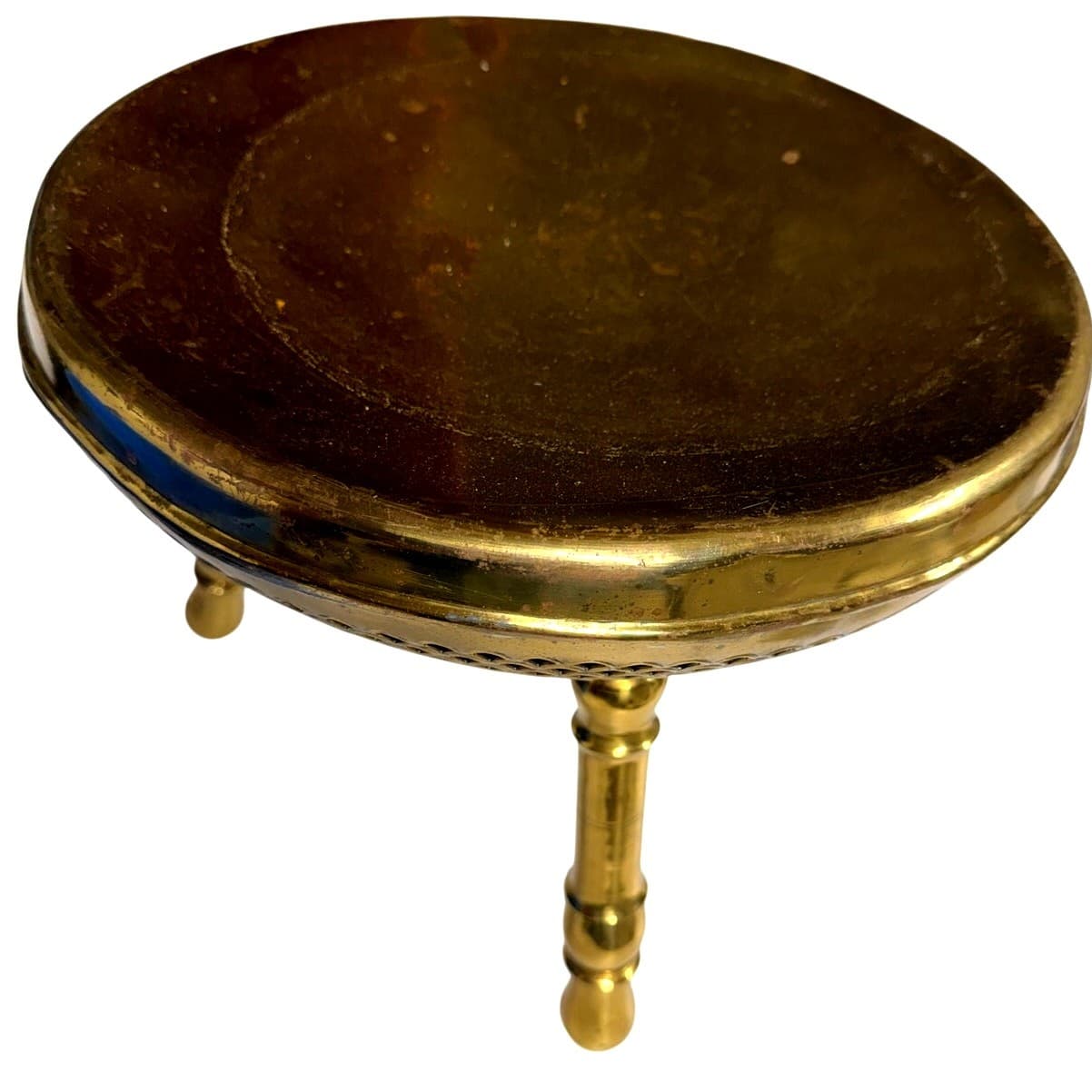 Turkish Moroccan Brass Foot Warmer Brazier 3-Leg 1960s Pierced Stool/Plant Stand - Thumbnail 2