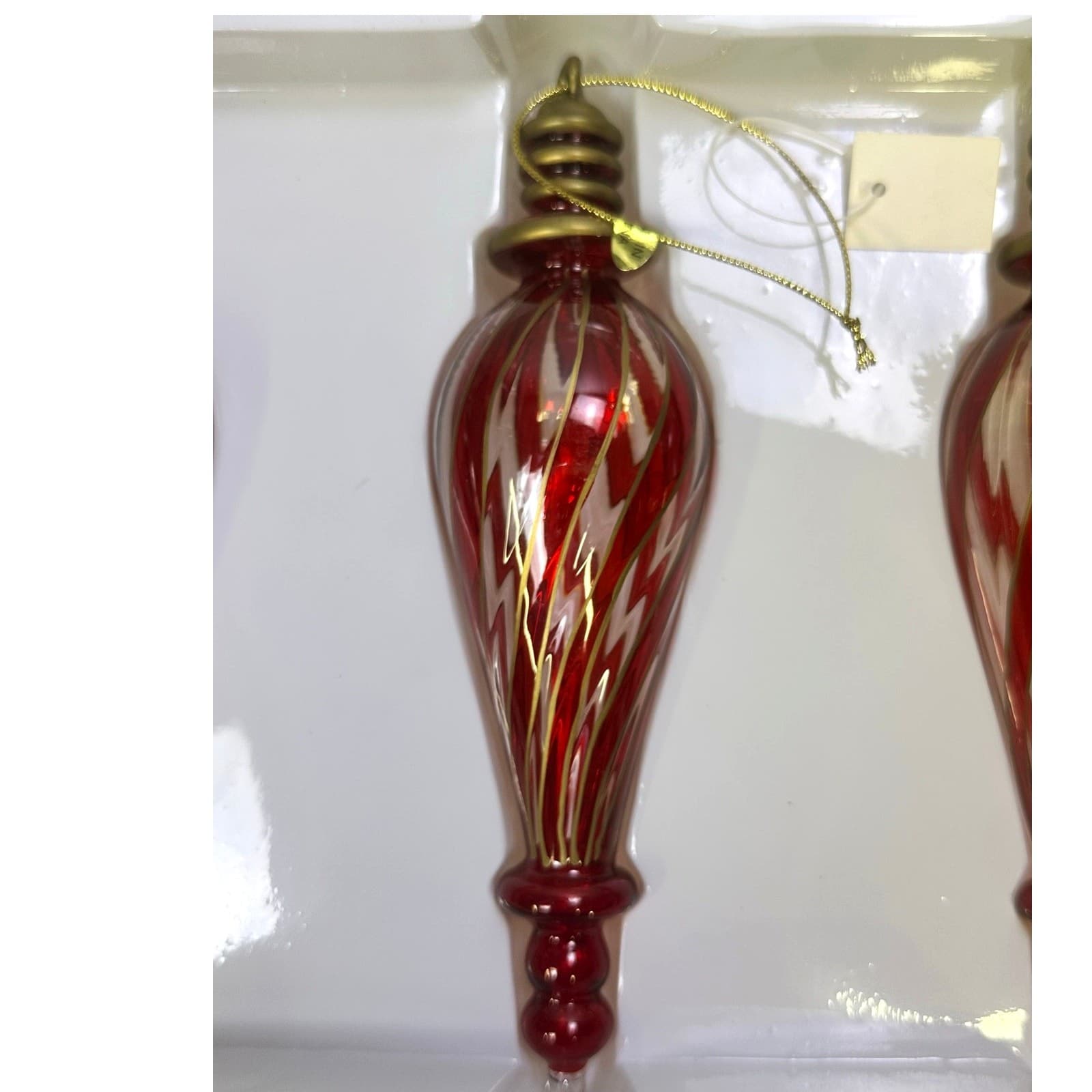 Dillard's Tree Trimming Hand Blown Glass Red Swirl Christmas Ornaments-Set of 3 - Thumbnail 2
