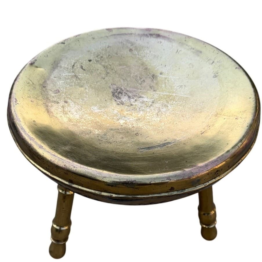 Turkish Moroccan Brass Foot Warmer Brazier 3-Leg 1960s Pierced Stool/Plant Stand - Thumbnail 4