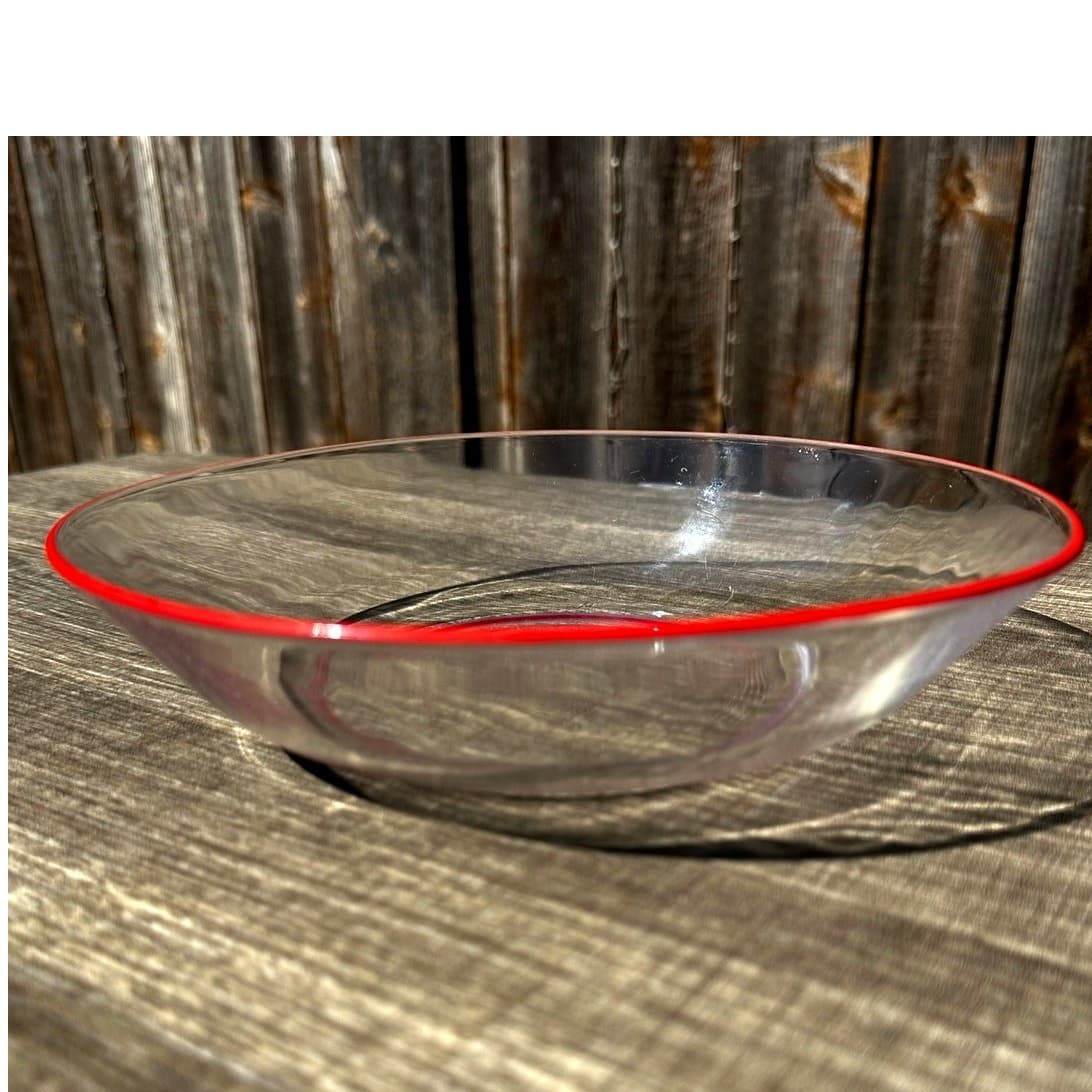 Arcoroc France Mid-Century Retro Clear 8.25" Round Red Trim Bowl(s)-Excellent