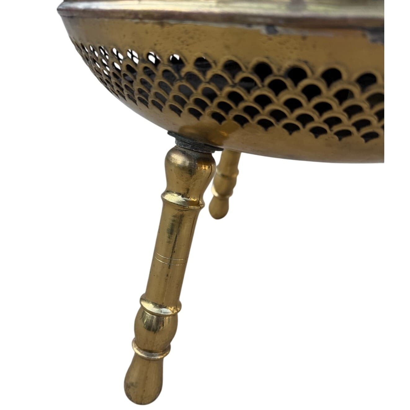 Turkish Moroccan Brass Foot Warmer Brazier 3-Leg 1960s Pierced Stool/Plant Stand - Thumbnail 7