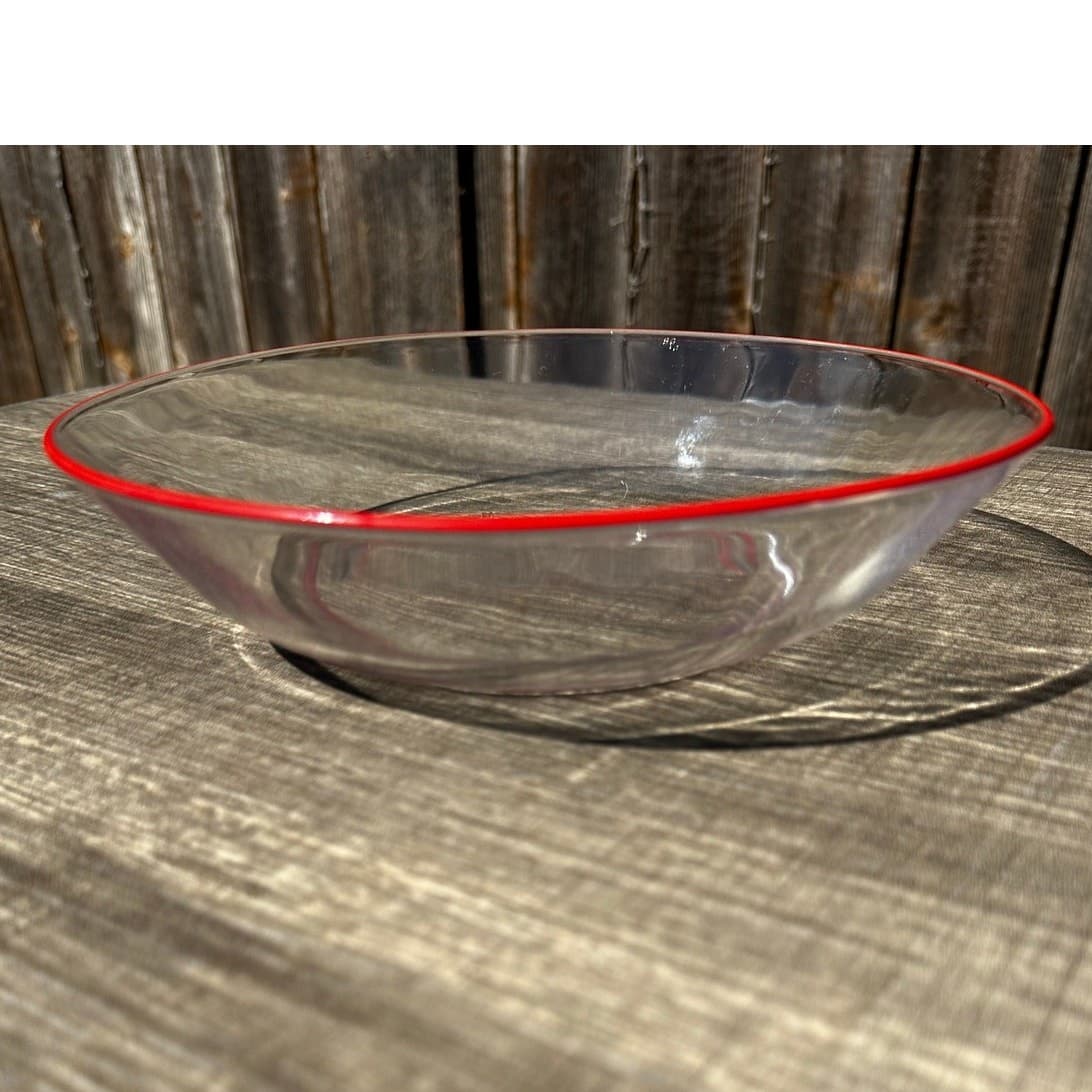 Arcoroc France Mid-Century Retro Clear 8.25" Round Red Trim Bowl(s)-Excellent - Thumbnail 4