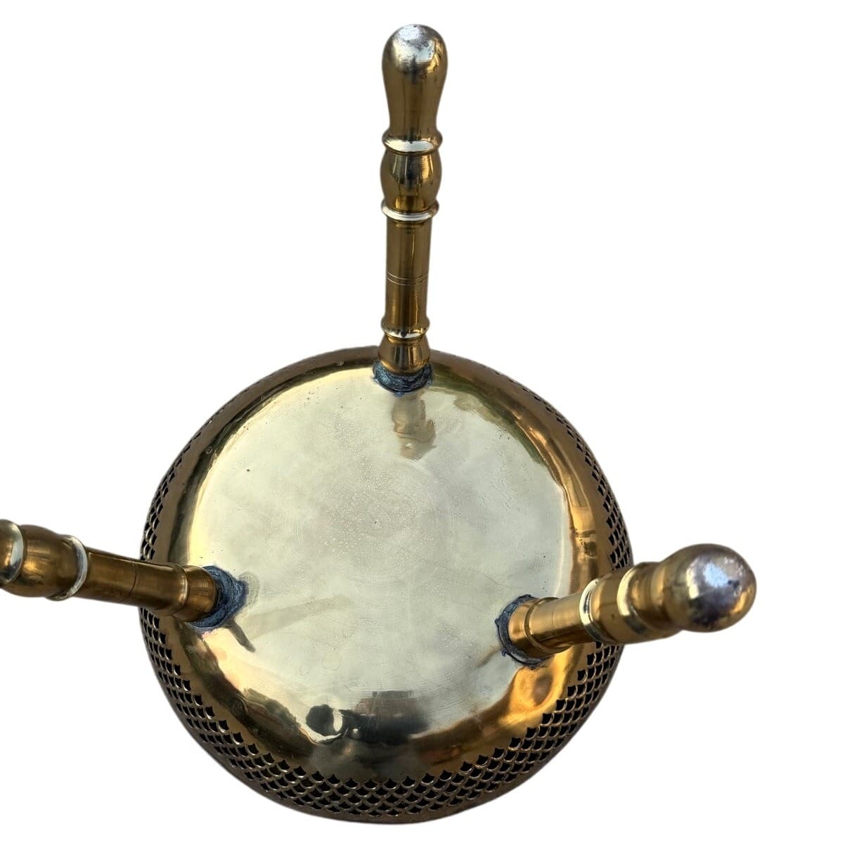 Turkish Moroccan Brass Foot Warmer Brazier 3-Leg 1960s Pierced Stool/Plant Stand - Thumbnail 15