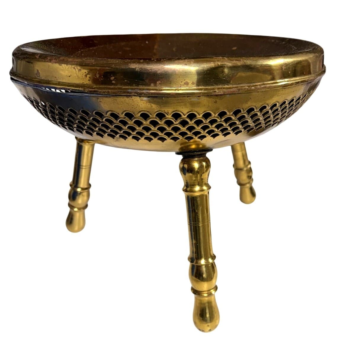 Turkish Moroccan Brass Foot Warmer Brazier 3-Leg 1960s Pierced Stool/Plant Stand