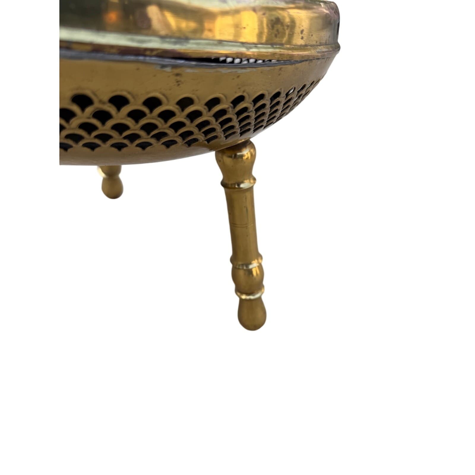 Turkish Moroccan Brass Foot Warmer Brazier 3-Leg 1960s Pierced Stool/Plant Stand - Thumbnail 14
