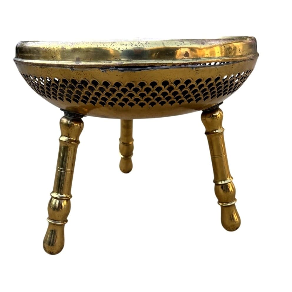 Turkish Moroccan Brass Foot Warmer Brazier 3-Leg 1960s Pierced Stool/Plant Stand - Thumbnail 8