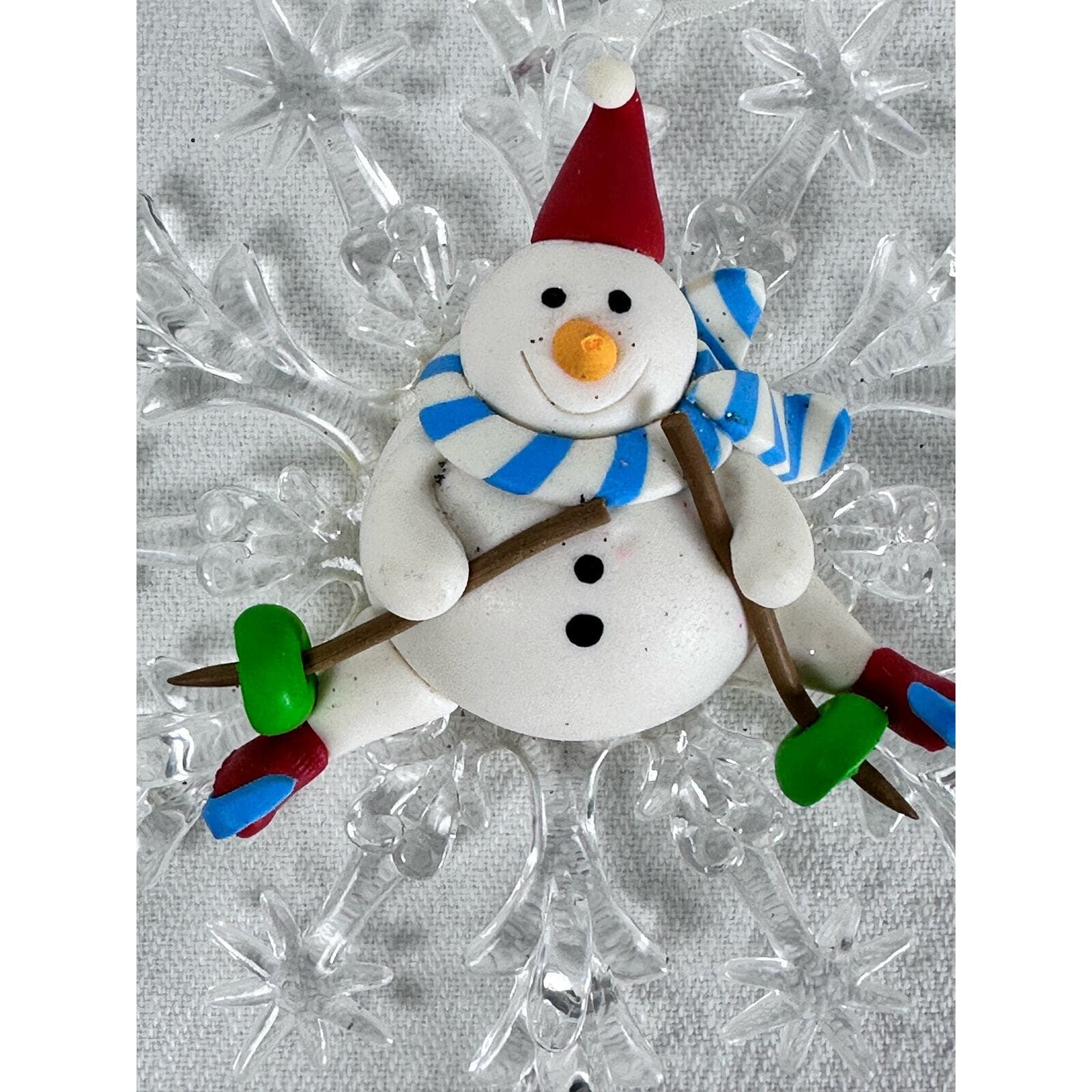 Set of 2 Skiing Snowman on a Clear Snowflake Christmas Ornaments - Thumbnail 5