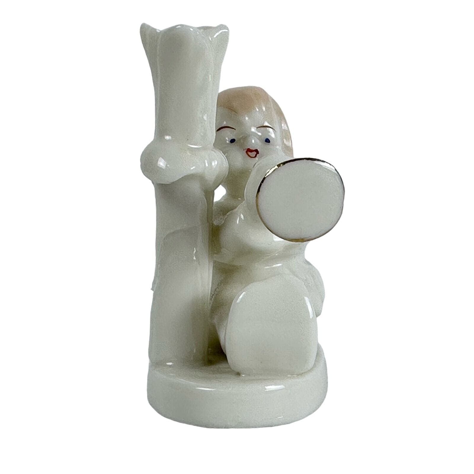 Mid-century Ceramic Cherub Angel with Horn Candle Holder/Vase Japan Vintage VG - Thumbnail 2