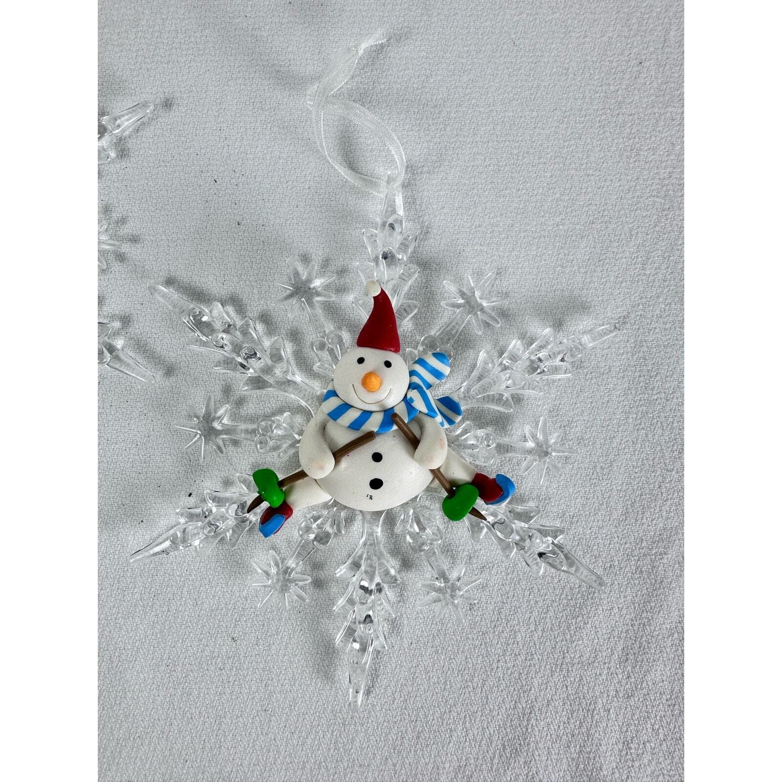 Set of 2 Skiing Snowman on a Clear Snowflake Christmas Ornaments - Thumbnail 3