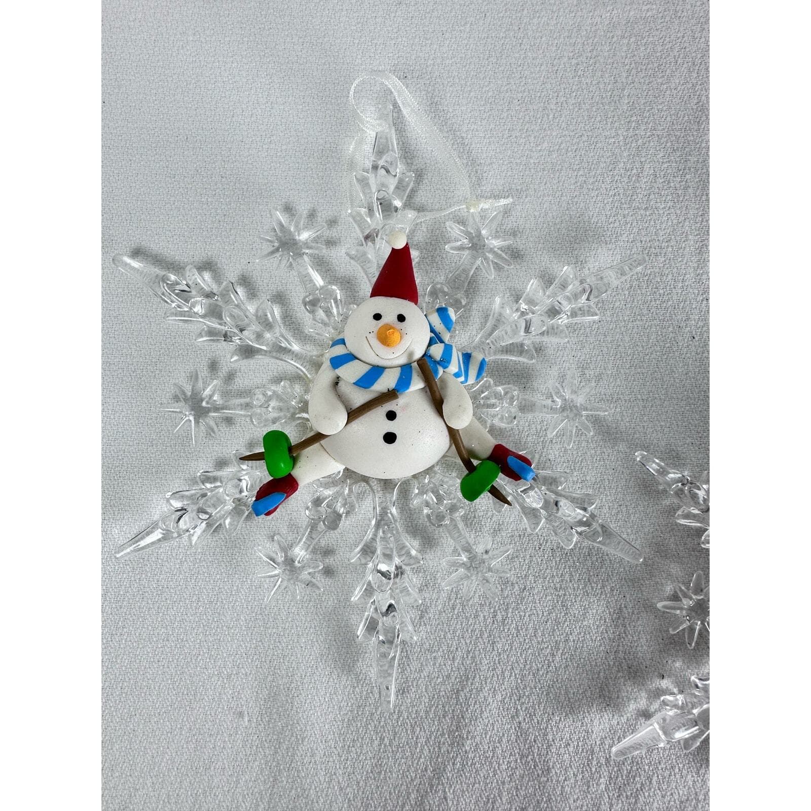 Set of 2 Skiing Snowman on a Clear Snowflake Christmas Ornaments - Thumbnail 2