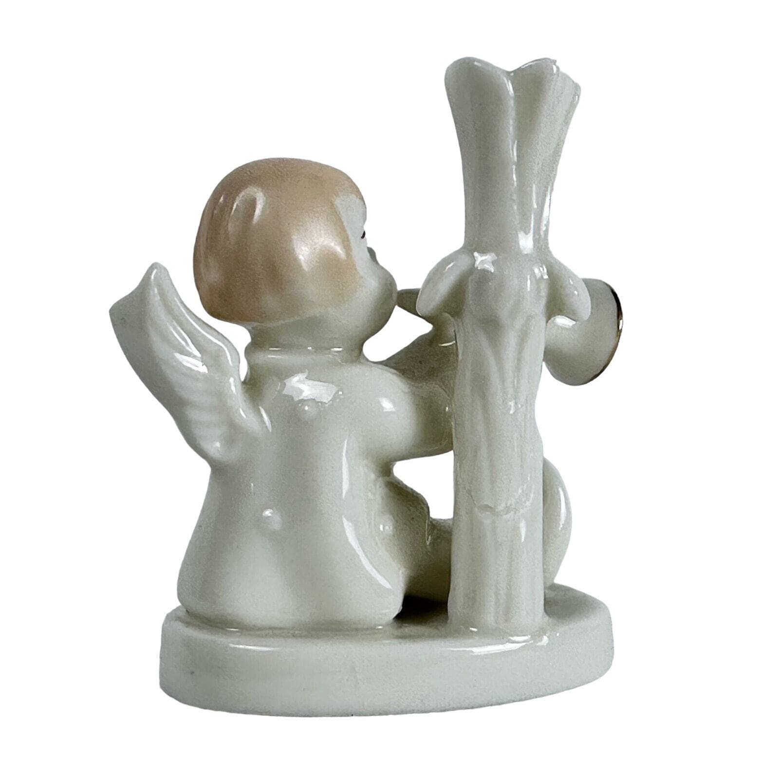 Mid-century Ceramic Cherub Angel with Horn Candle Holder/Vase Japan Vintage VG - Thumbnail 3