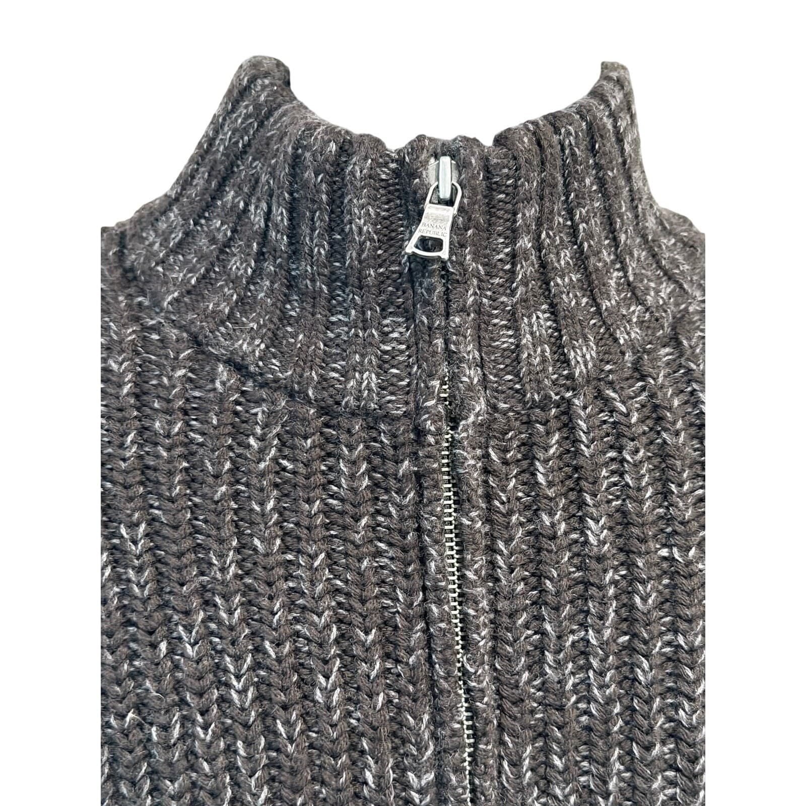 Banana Republic Large Italian Merino Wool Full Zip Mock Neck Sweater Charcoal - Thumbnail 5