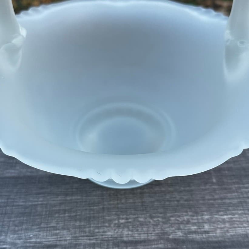 Indiana Glass Large 11" Vintage Tiara Satin Frosted Glass Basket 'MD' Stamp - Thumbnail 2