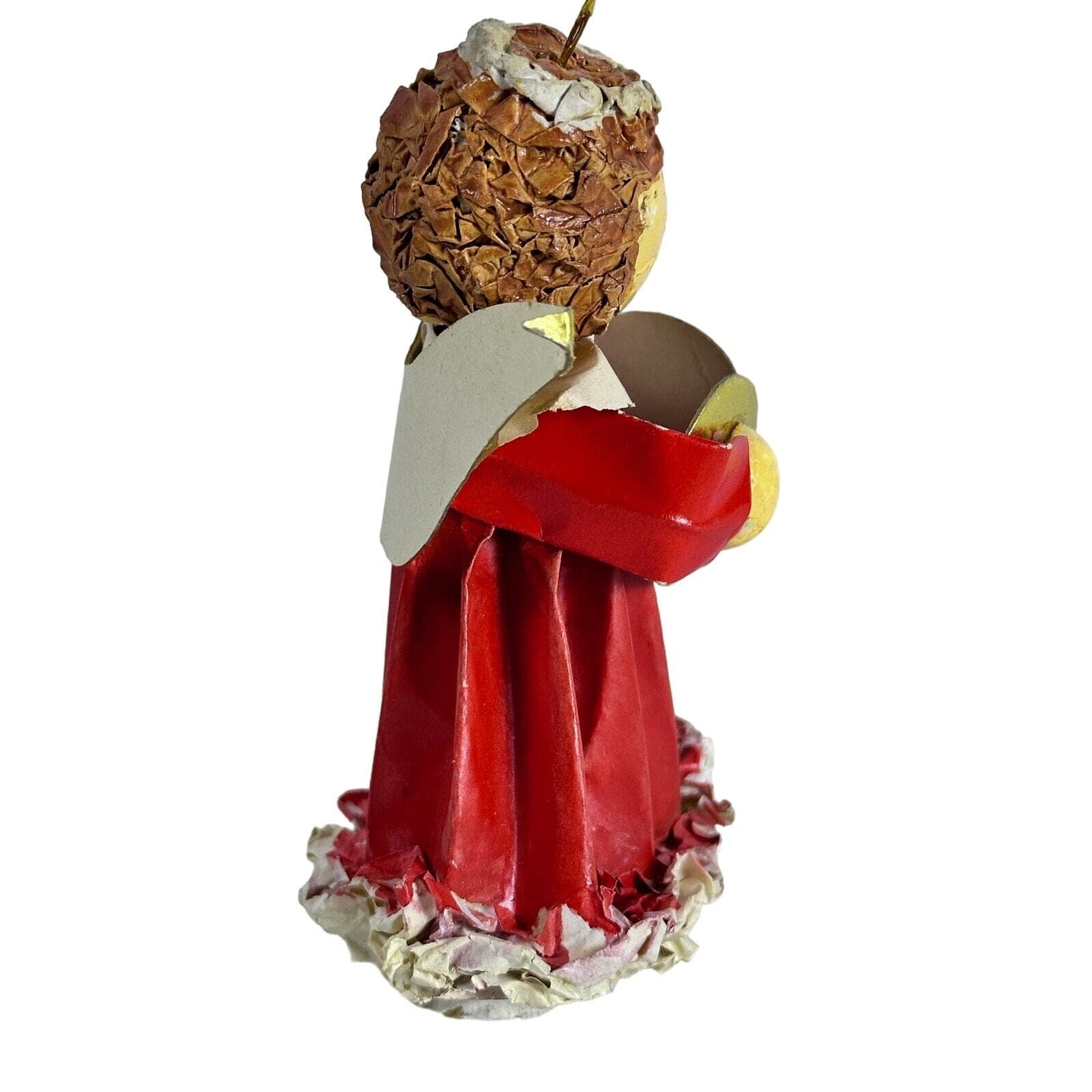 Paper Mâché Vintage Red Angel with Symbols 4” Christmas Tree Ornament - Thumbnail 6