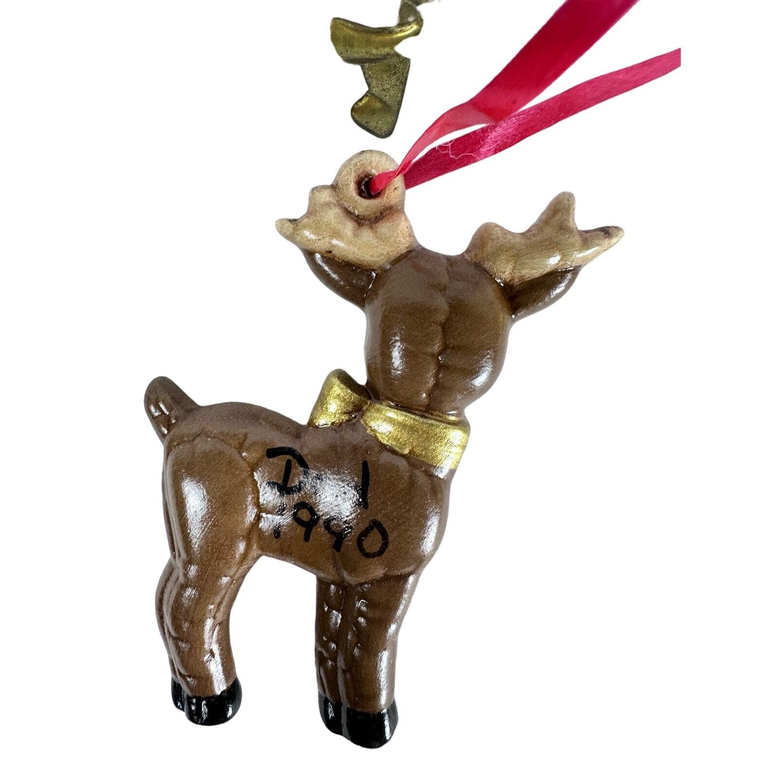 Lot of 4 Various Reindeer Christmas Ornaments in Brass, Plastic & Ceramic VG - Thumbnail 8