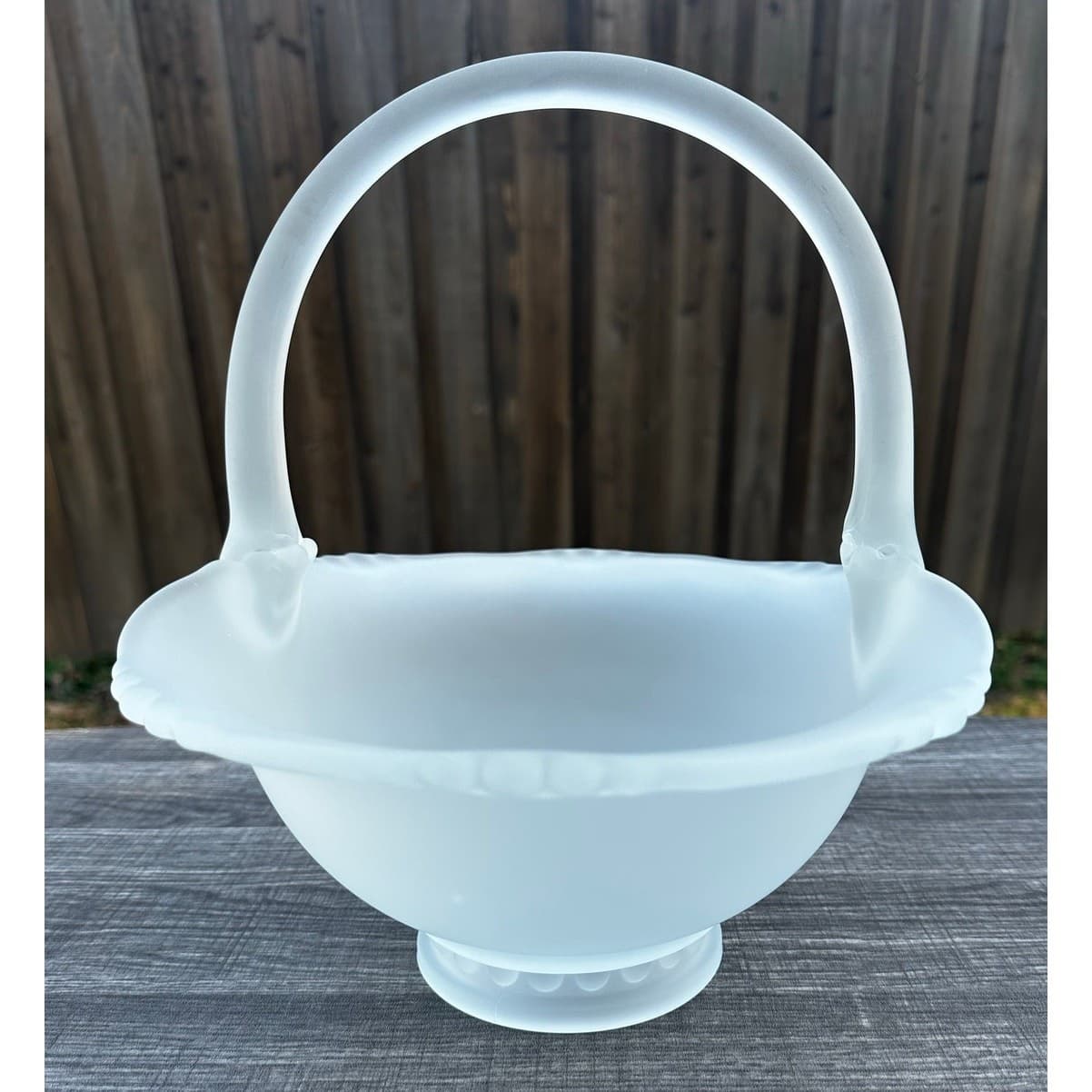 Indiana Glass Large 11" Vintage Tiara Satin Frosted Glass Basket 'MD' Stamp - Thumbnail 5