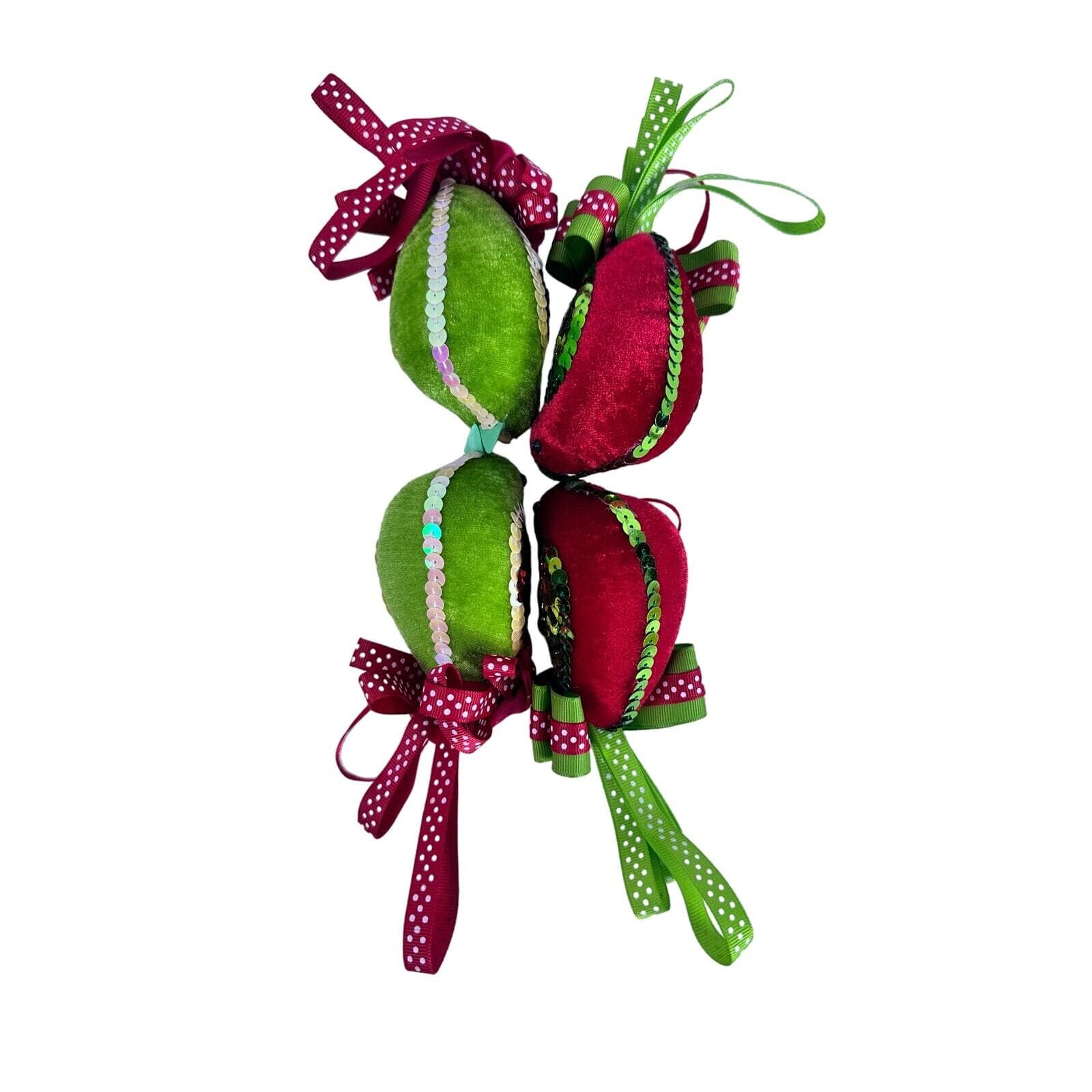 Velvet Red and Green Bird Christmas Ornaments set of 4 - Thumbnail 7