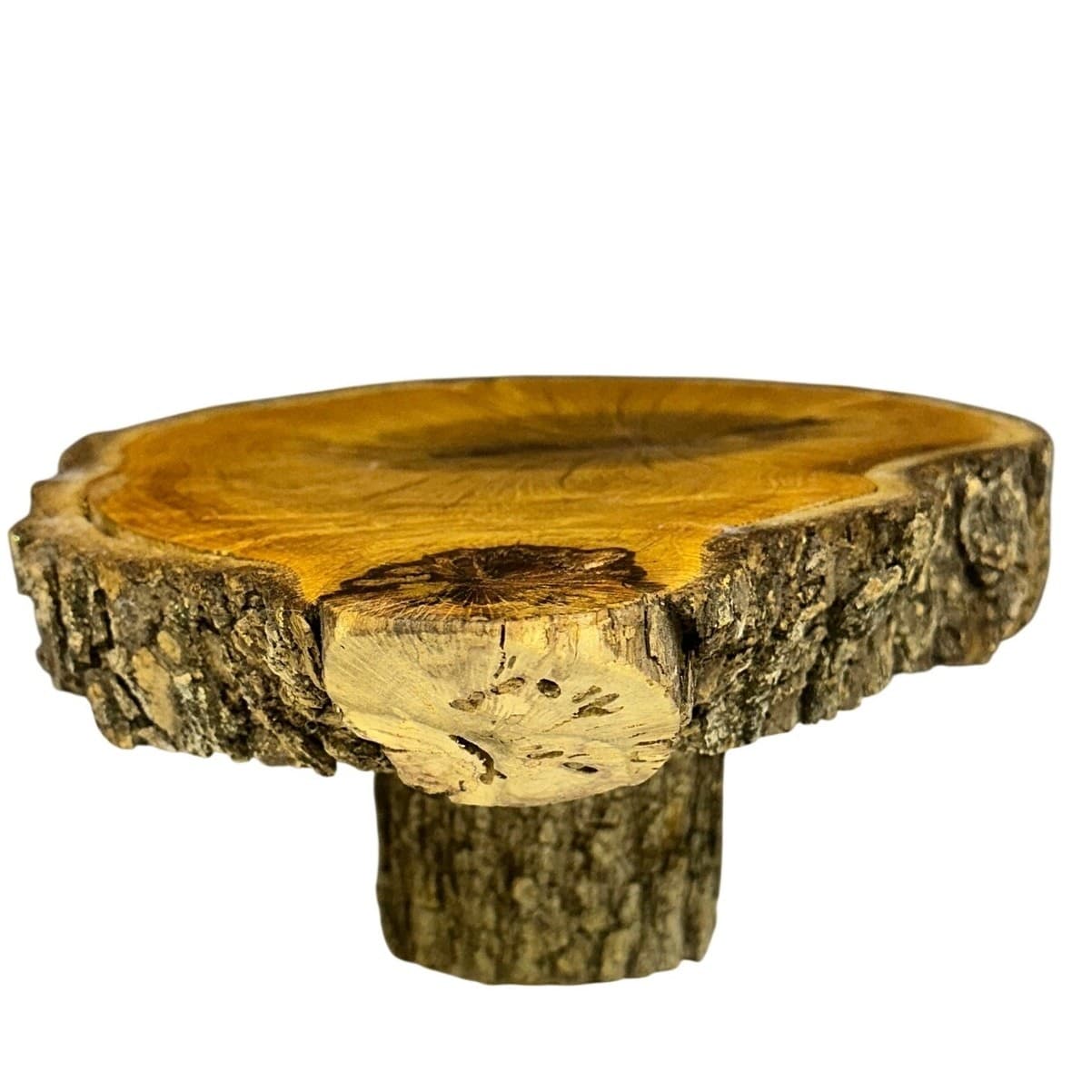 Unique Log Slab Pedestal Natural Wood 5.75" Cake Stand w/Rustic Bark Edge Accent - Thumbnail 6