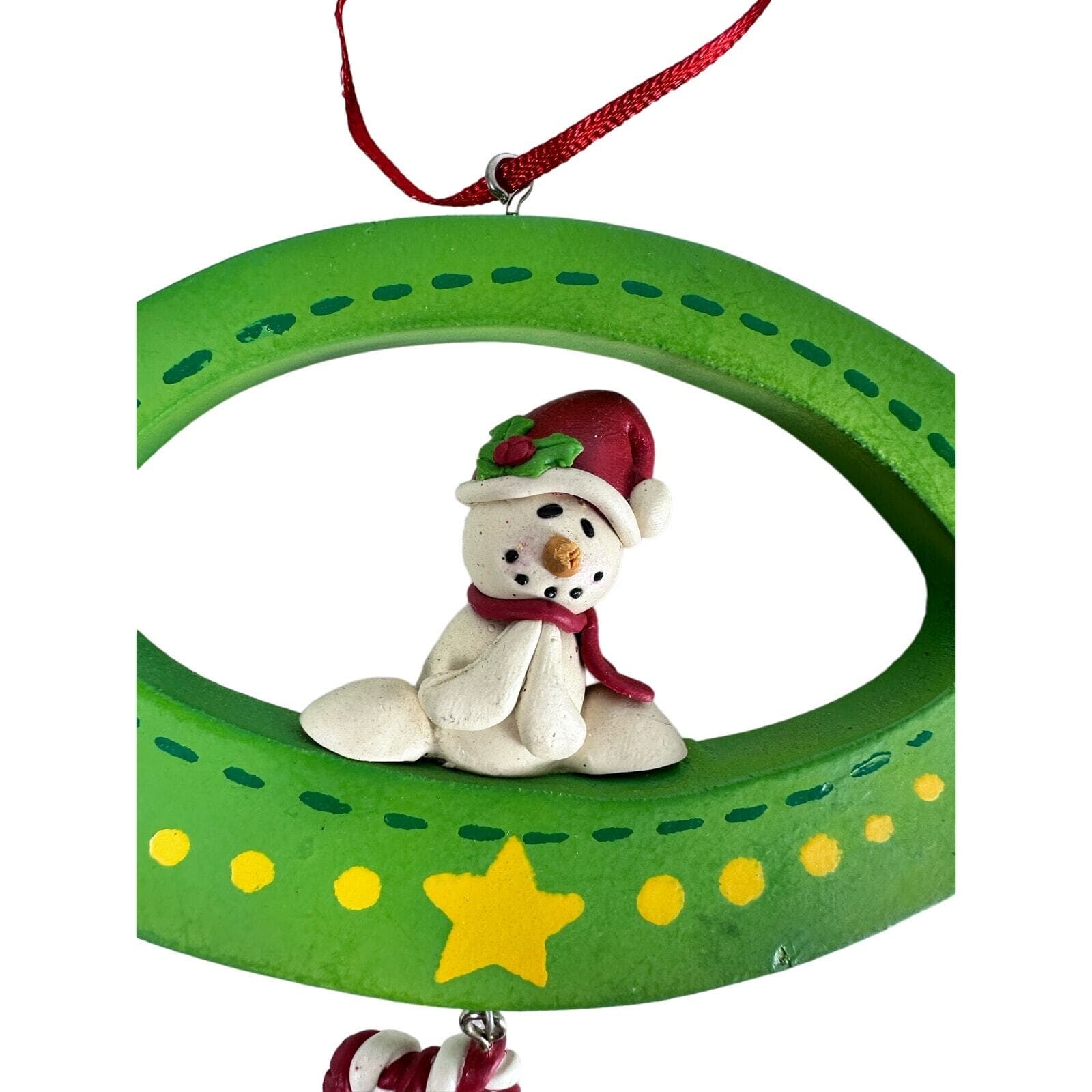 Snowman Ornament with Dangle Stocking & Candy Canes Set of two Retro - Thumbnail 3