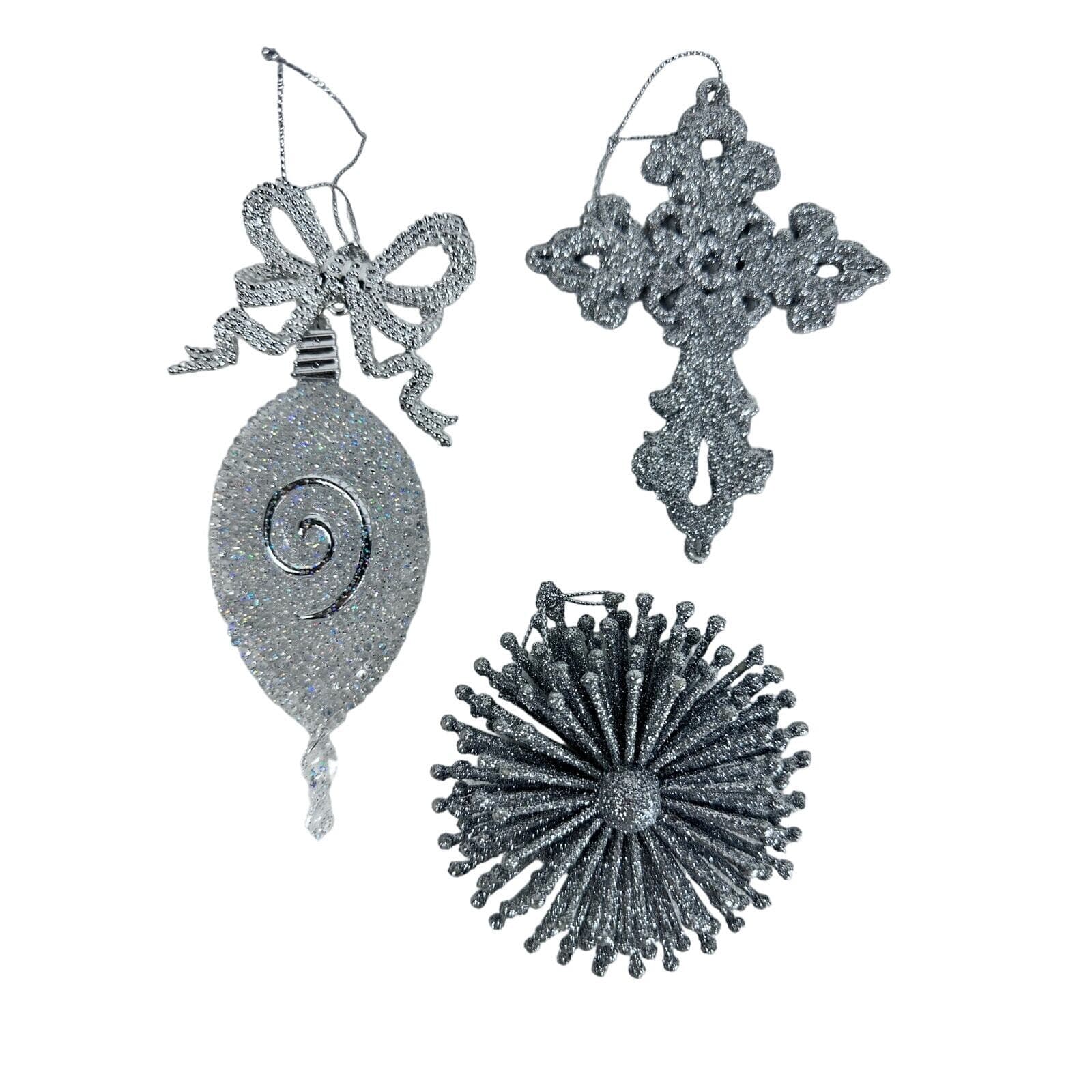 Lot of 3 Silver Sparkle Christmas Tree Ornaments, Beautiful - Thumbnail 5