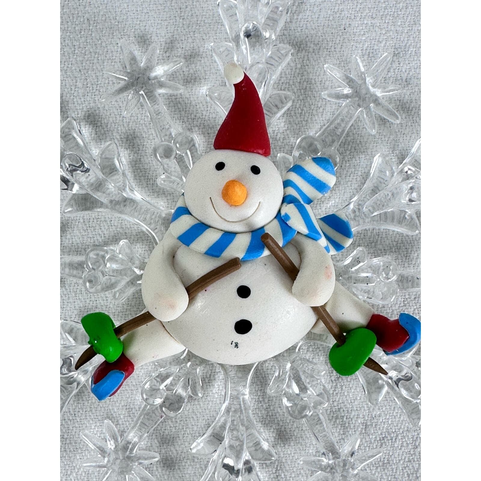 Set of 2 Skiing Snowman on a Clear Snowflake Christmas Ornaments - Thumbnail 4