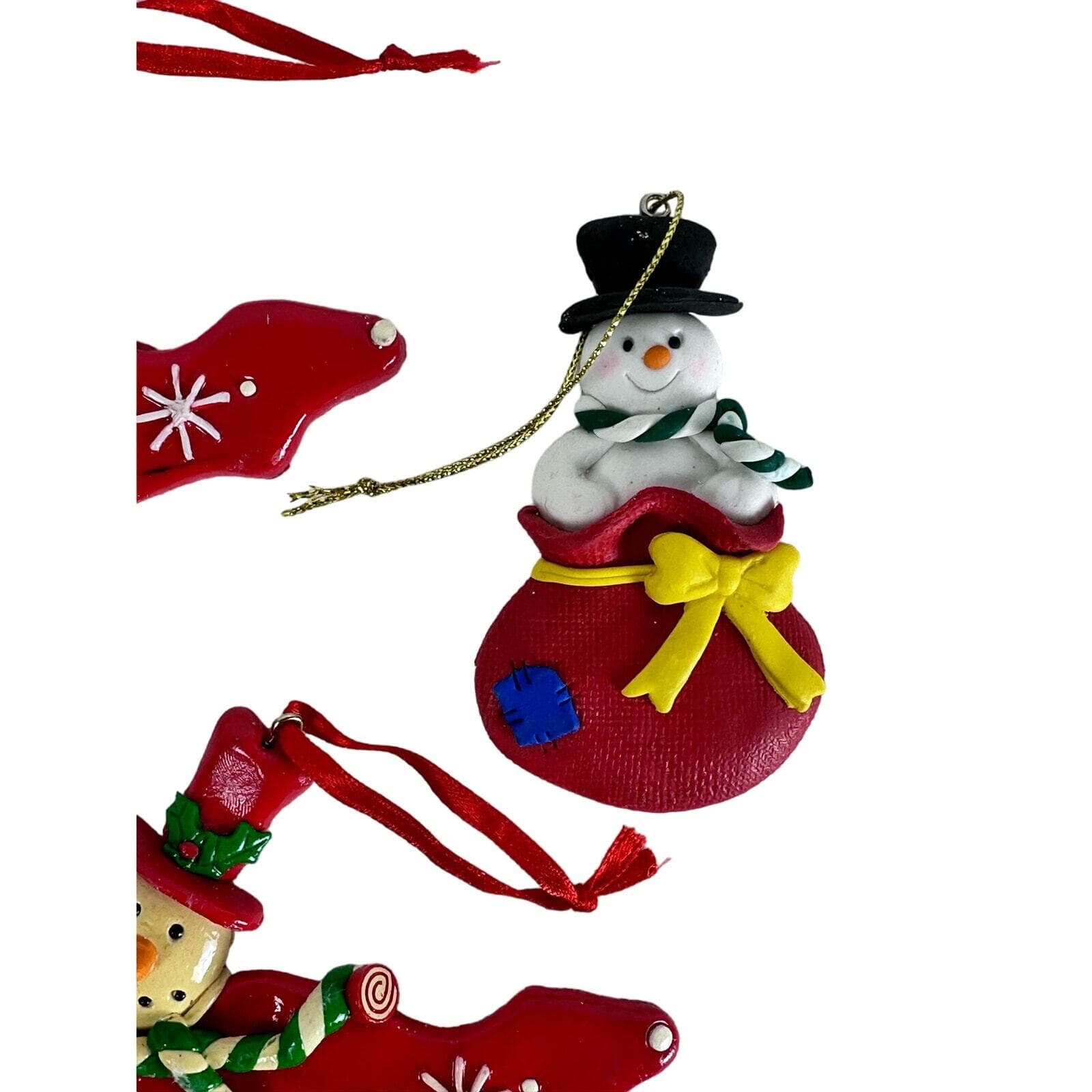 Snowman Ornaments Lot of 3 Red 2 Flying Airplanes & 1 in Santa Sack Retro VG - Thumbnail 4