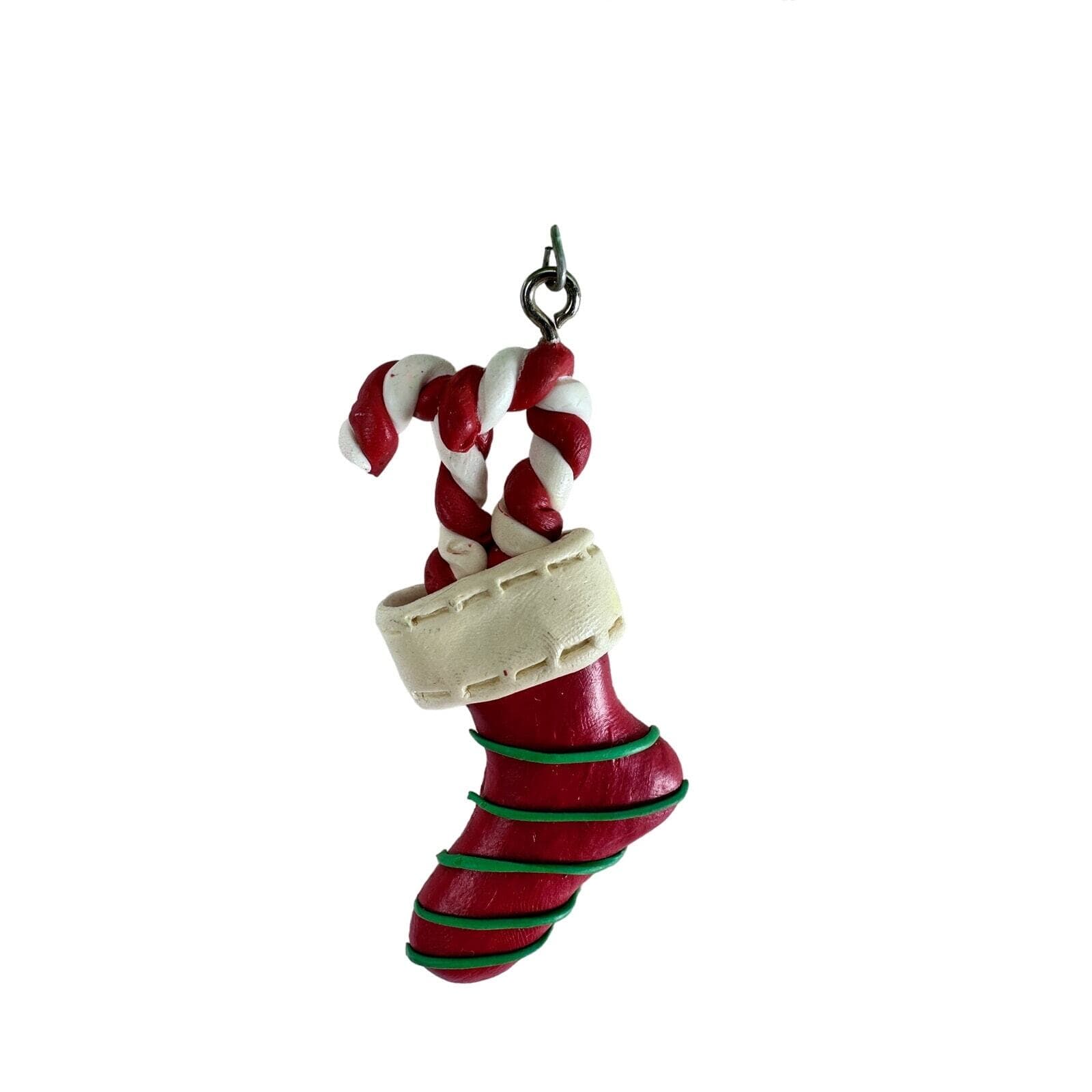 Snowman Ornament with Dangle Stocking & Candy Canes Set of two Retro - Thumbnail 4