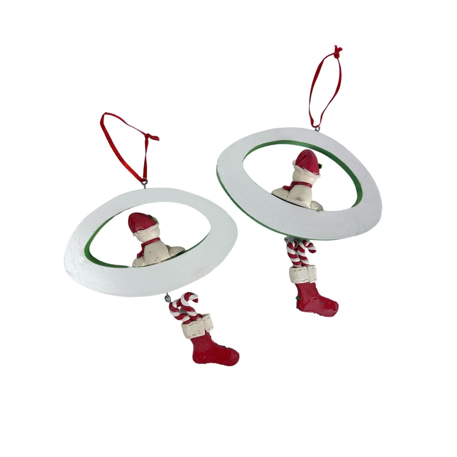 Snowman Ornament with Dangle Stocking & Candy Canes Set of two Retro - Thumbnail 6