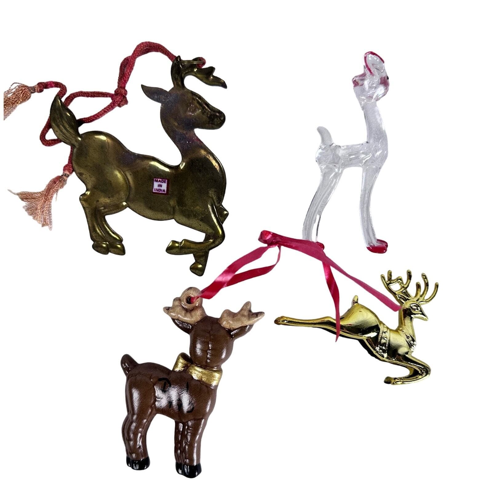 Lot of 4 Various Reindeer Christmas Ornaments in Brass, Plastic & Ceramic VG - Thumbnail 6